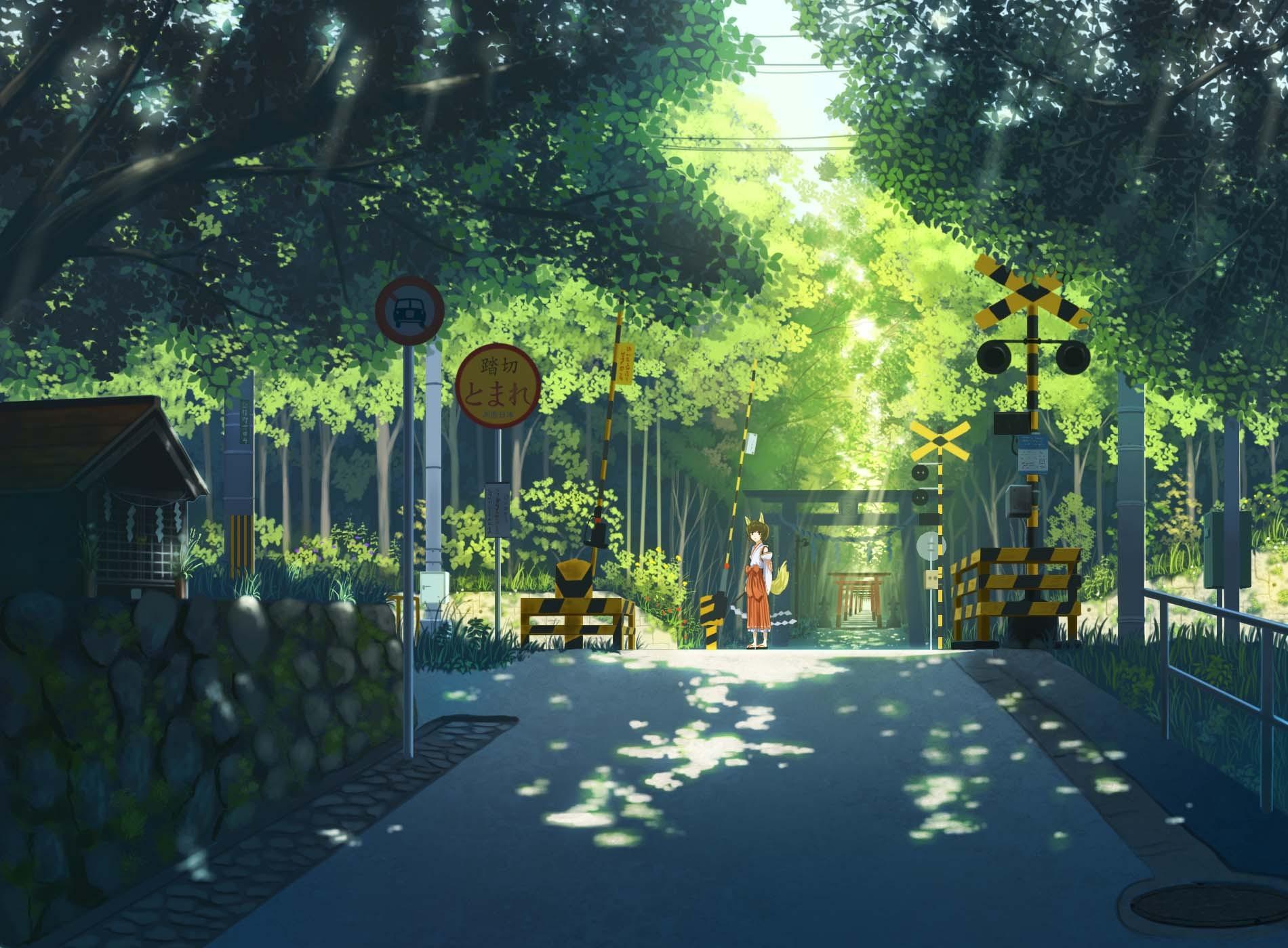 artwork, torii, kitsunemimi, original characters, torii gate