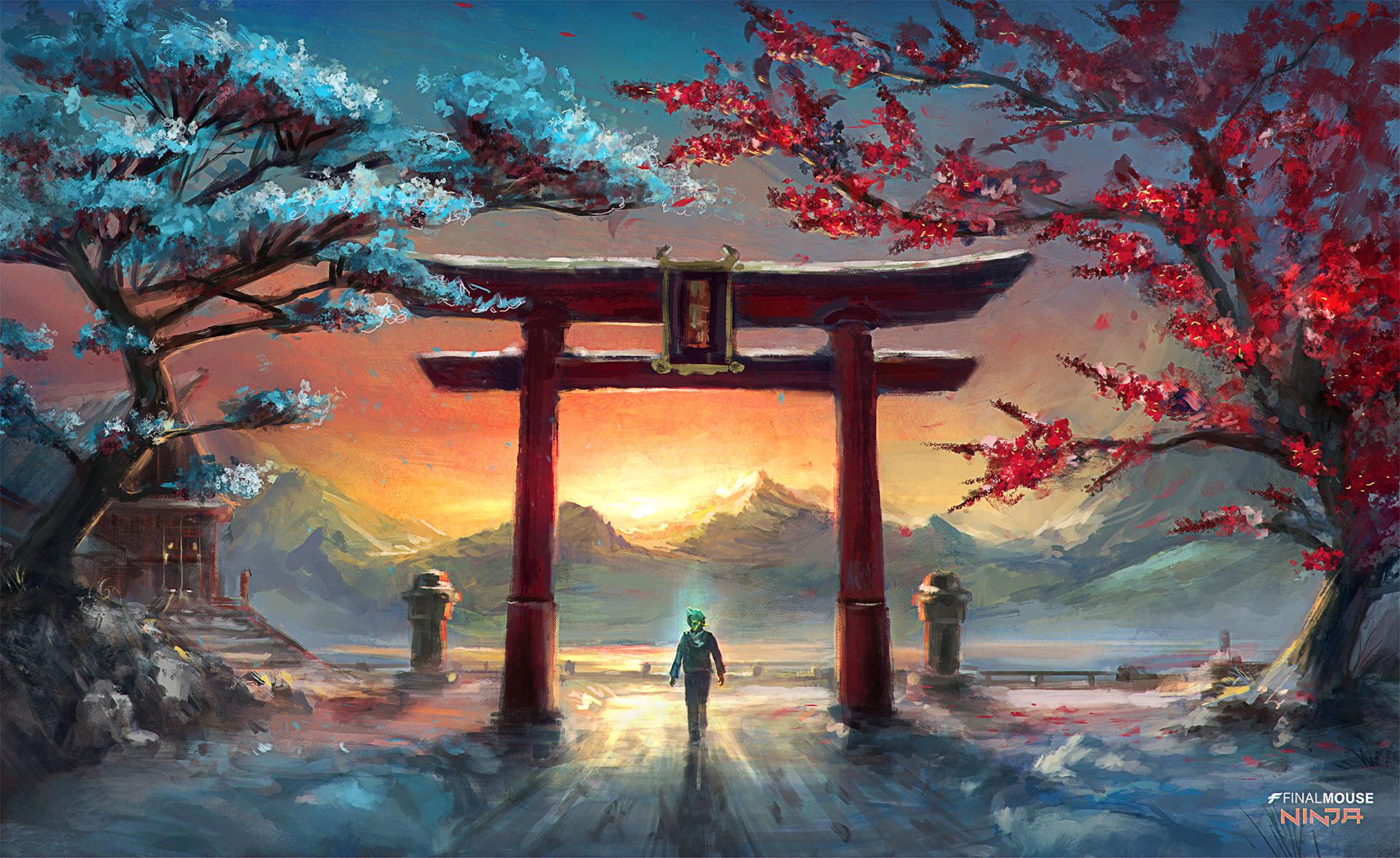 Human, Person, Torii, Gate, Painting resized