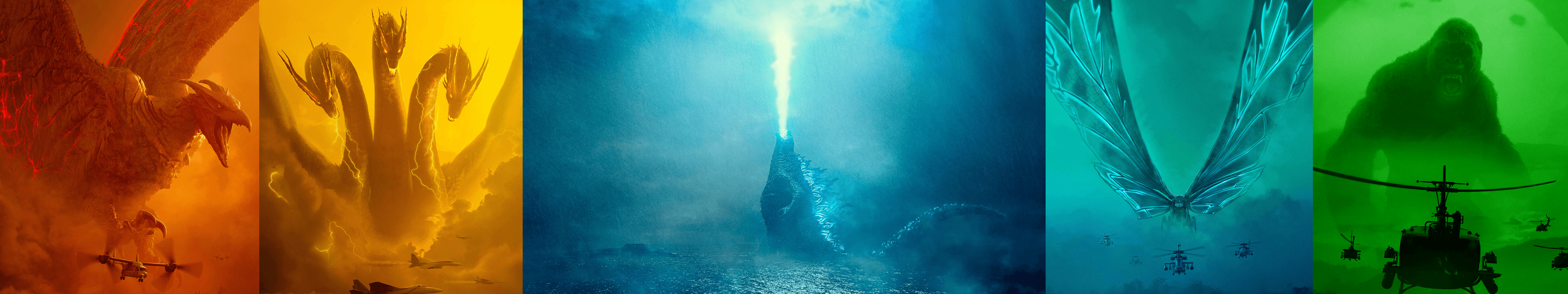 Godzilla King Of The Monsters Tri Screen Wallpaper