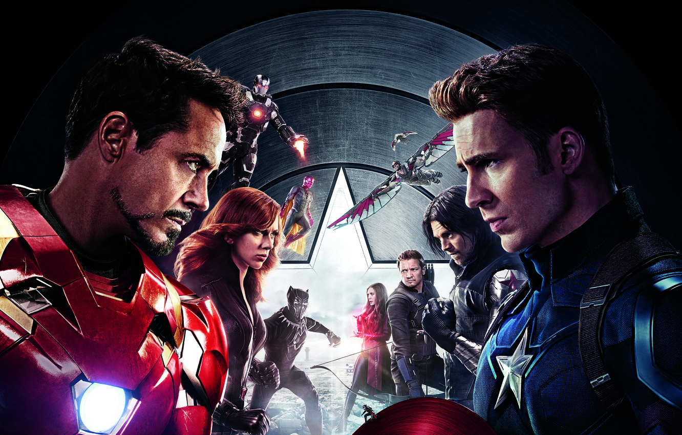 Wallpaper Scarlett Johansson, Vision, Iron Man, Falcon, Captain
