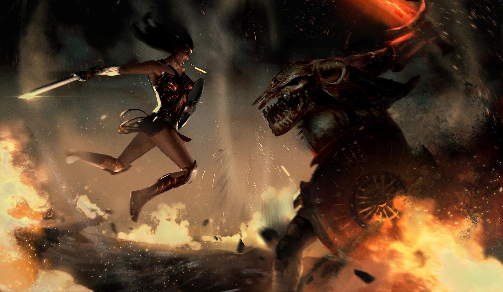Wonder Woman Vs Ares, HD Artist, 4k Wallpaper, Image, Background