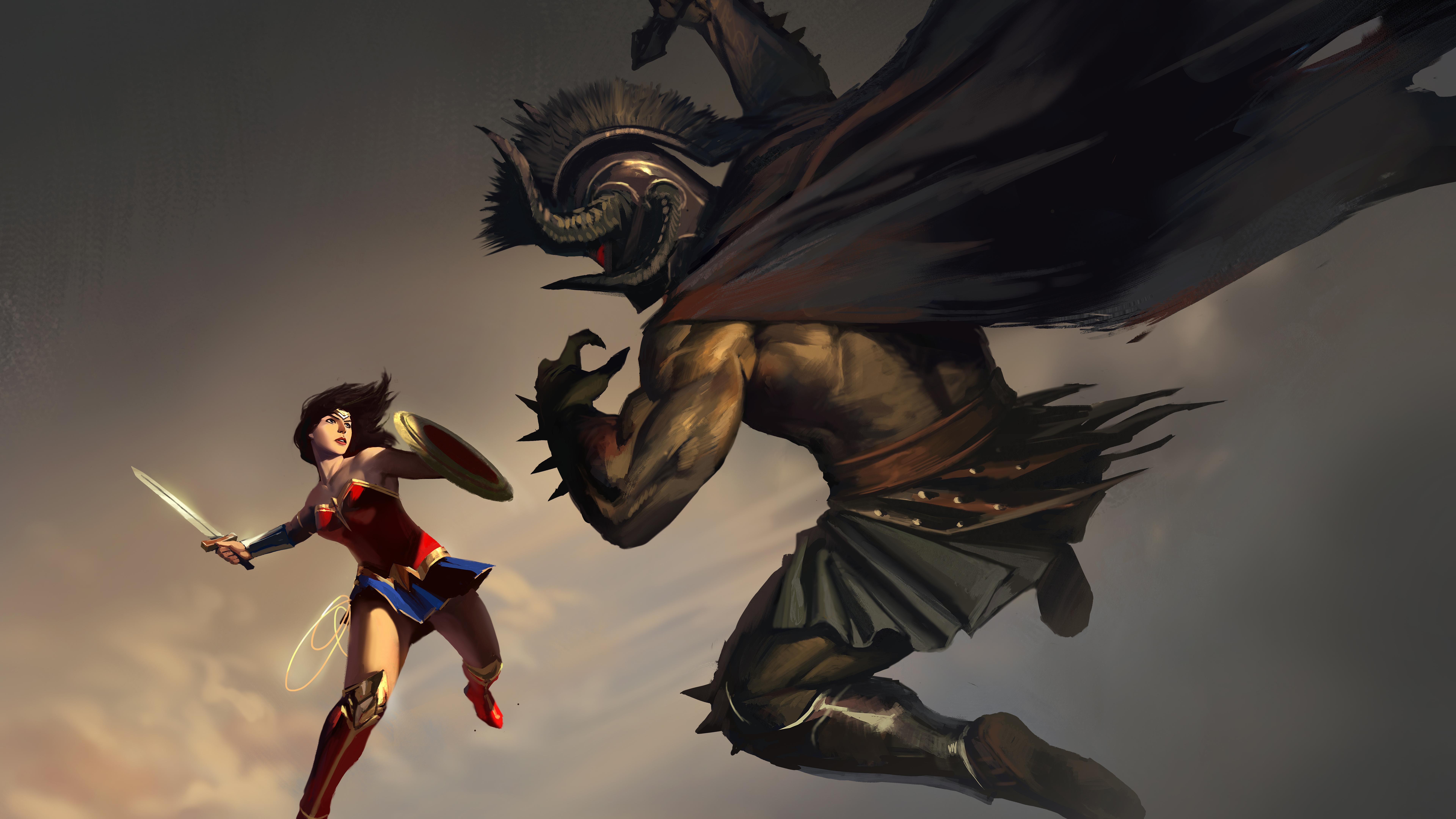 Wonder Woman Vs Ares 8k Artwork 8k HD 4k Wallpaper