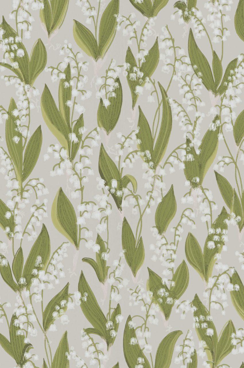 Liljekonvalj Grå. Flora Sandbergica Tapetkollektion. Sandberg