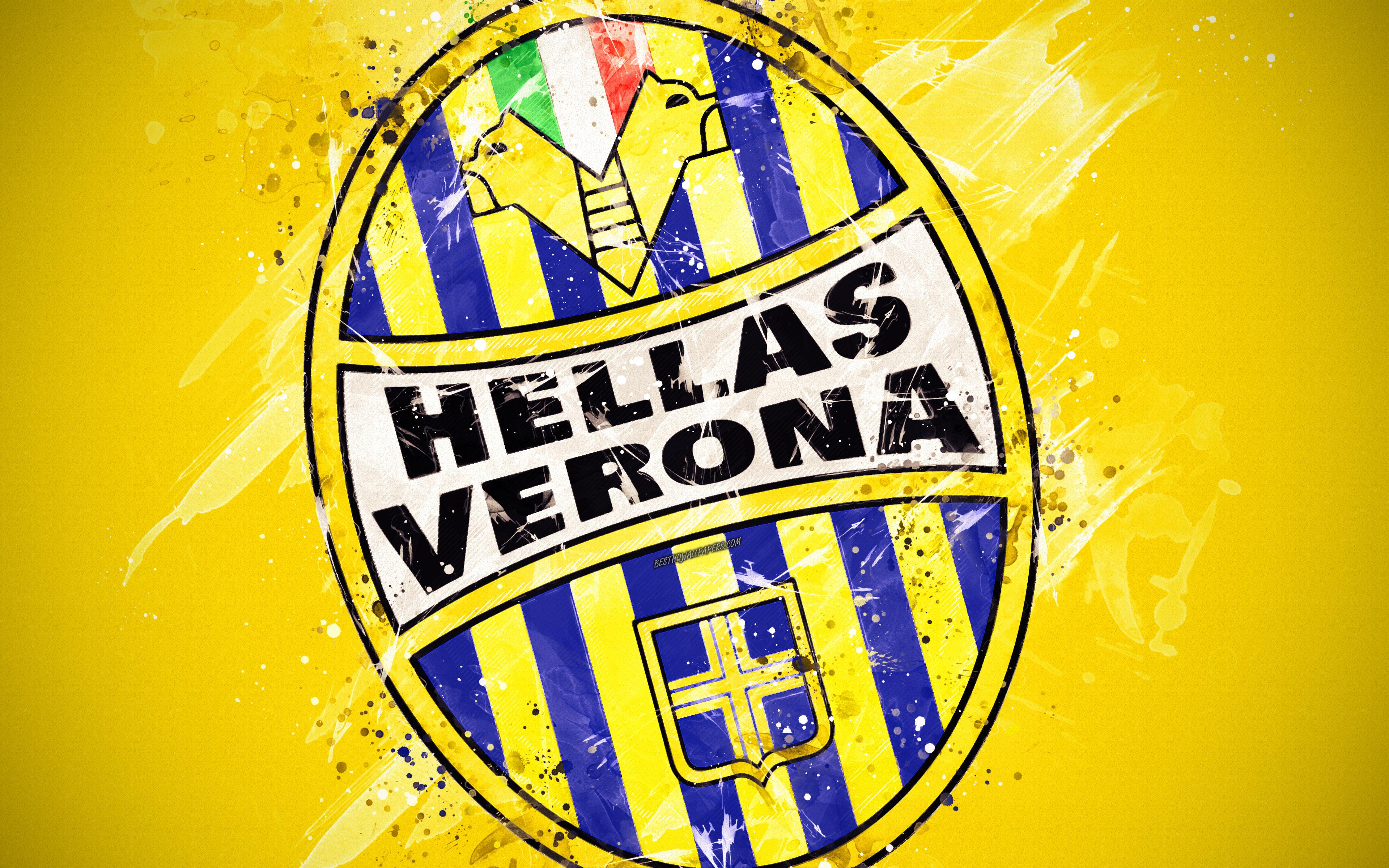 Download wallpaper Hellas Verona FC, 4k, paint art, creative, logo
