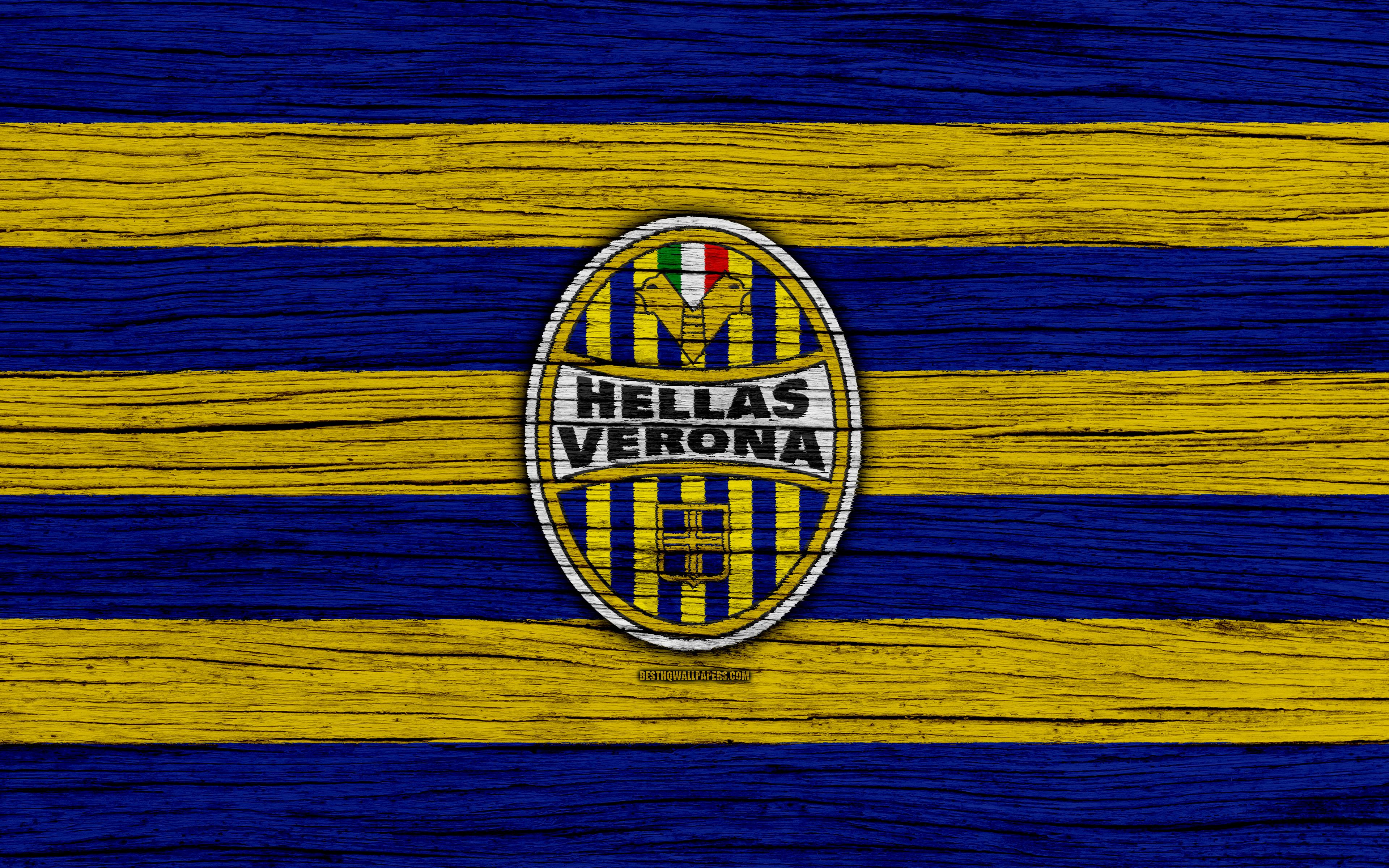 Download wallpaper Hellas Verona, 4k, Serie A, logo, Italy, wooden