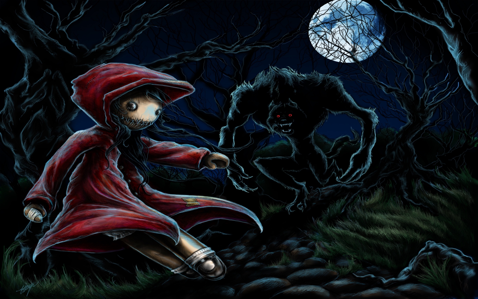 dark, Wolf, Wolves, Animals, Trees, Forest, Red, Riding, Hood