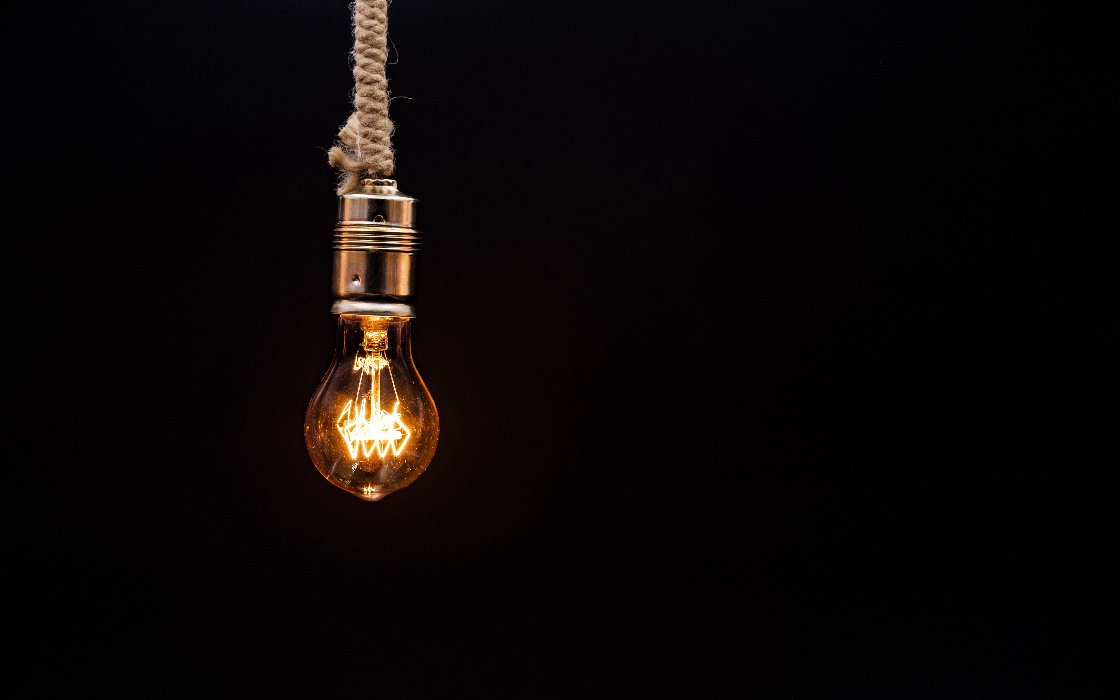 Download wallpaper 3840x2400 bulb, lighting, rope, electricity