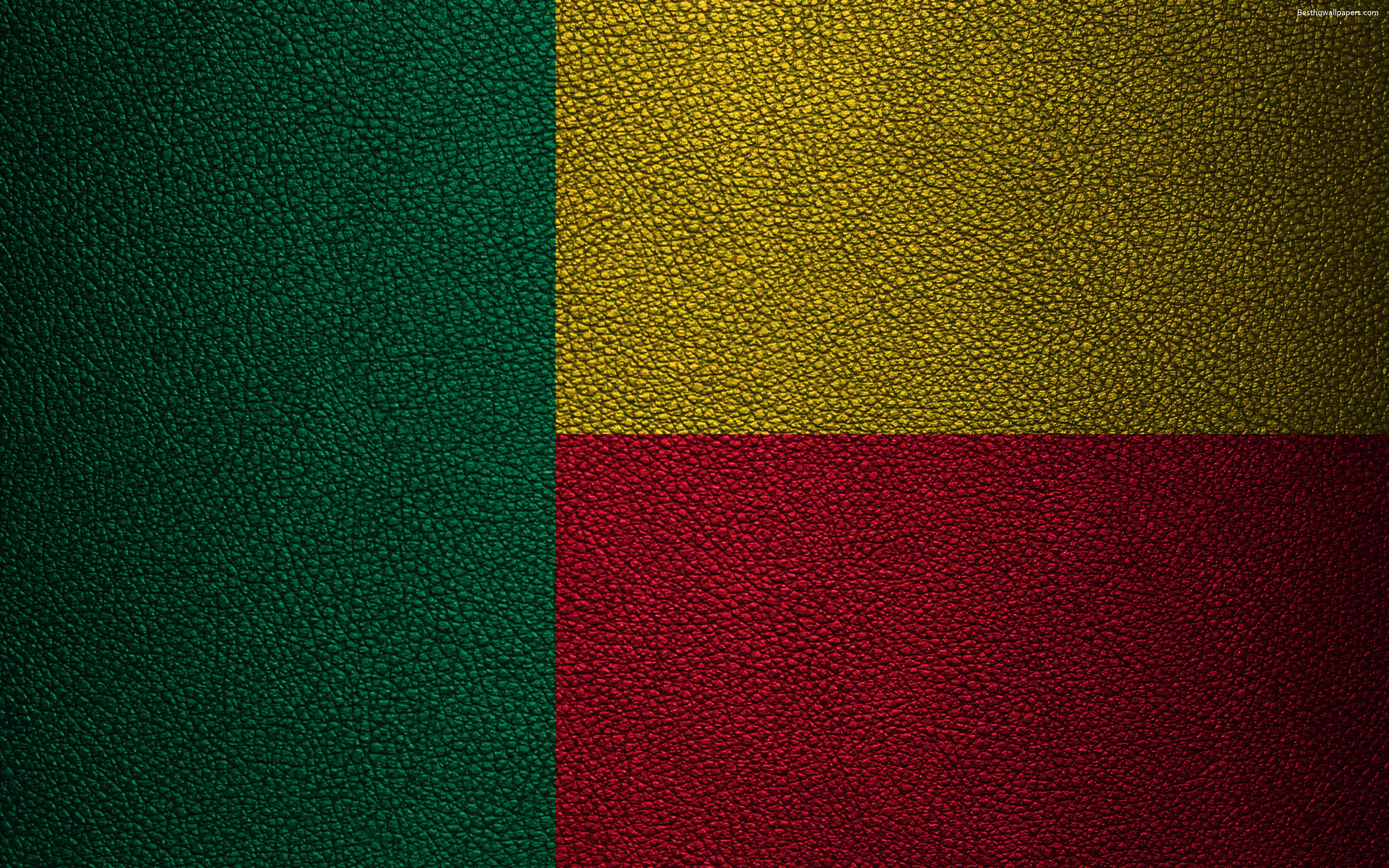 Download wallpaper Flag of Benin, leather texture, 4k, Benin flag