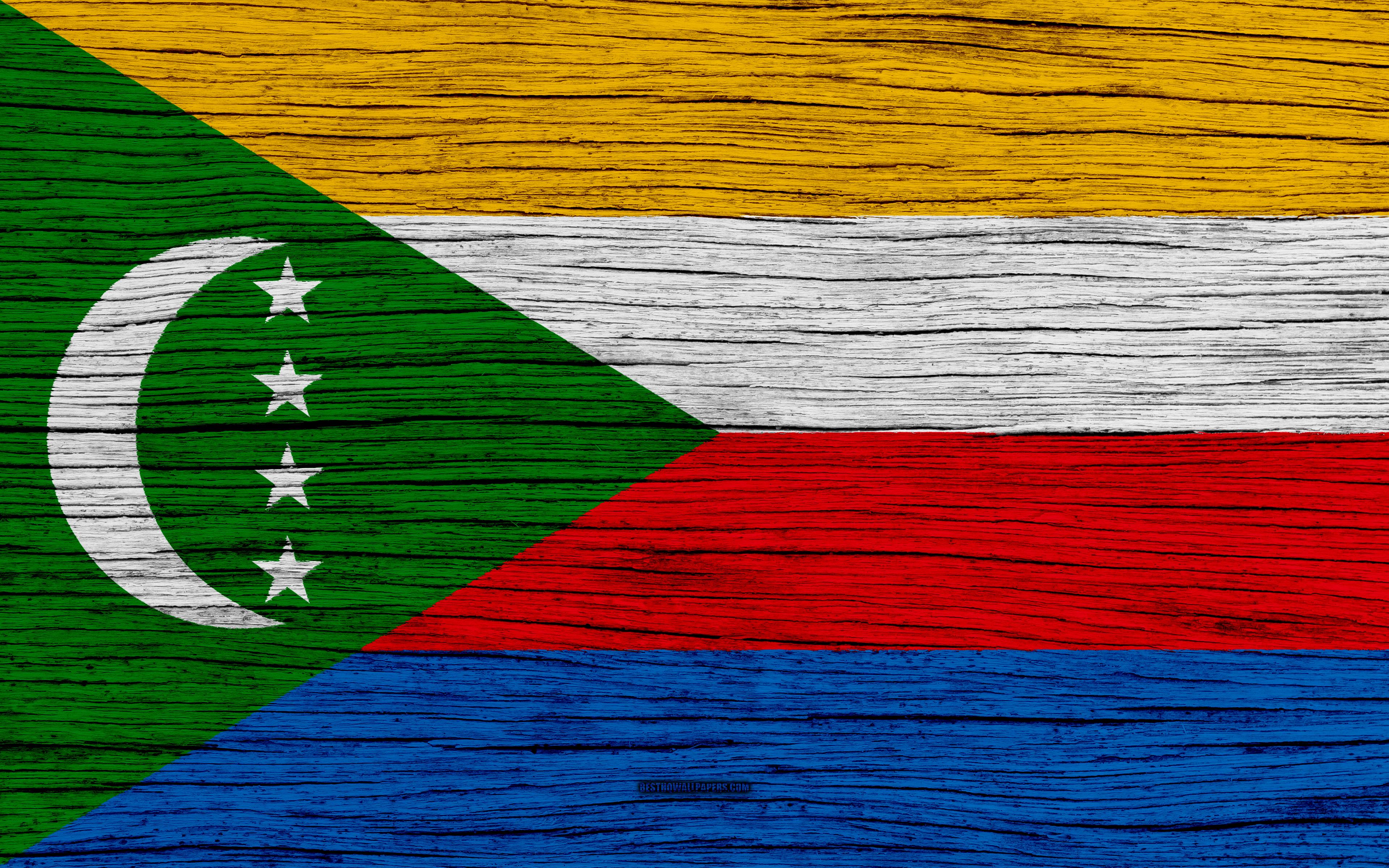 Download wallpaper Flag of Comoros, 4k, Africa, wooden texture