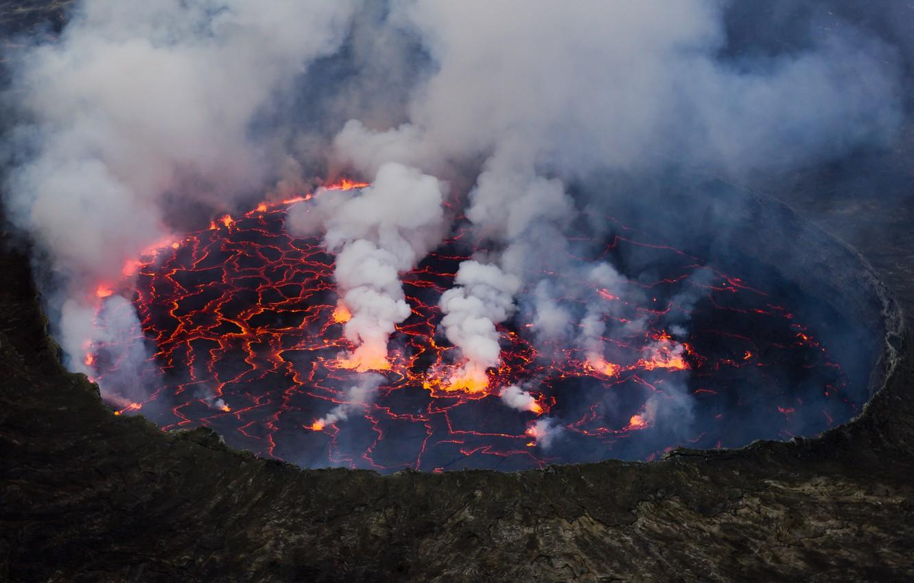 Wallpaper lake, lava, stratovolcano, Mount Nyiragongo, Virunga