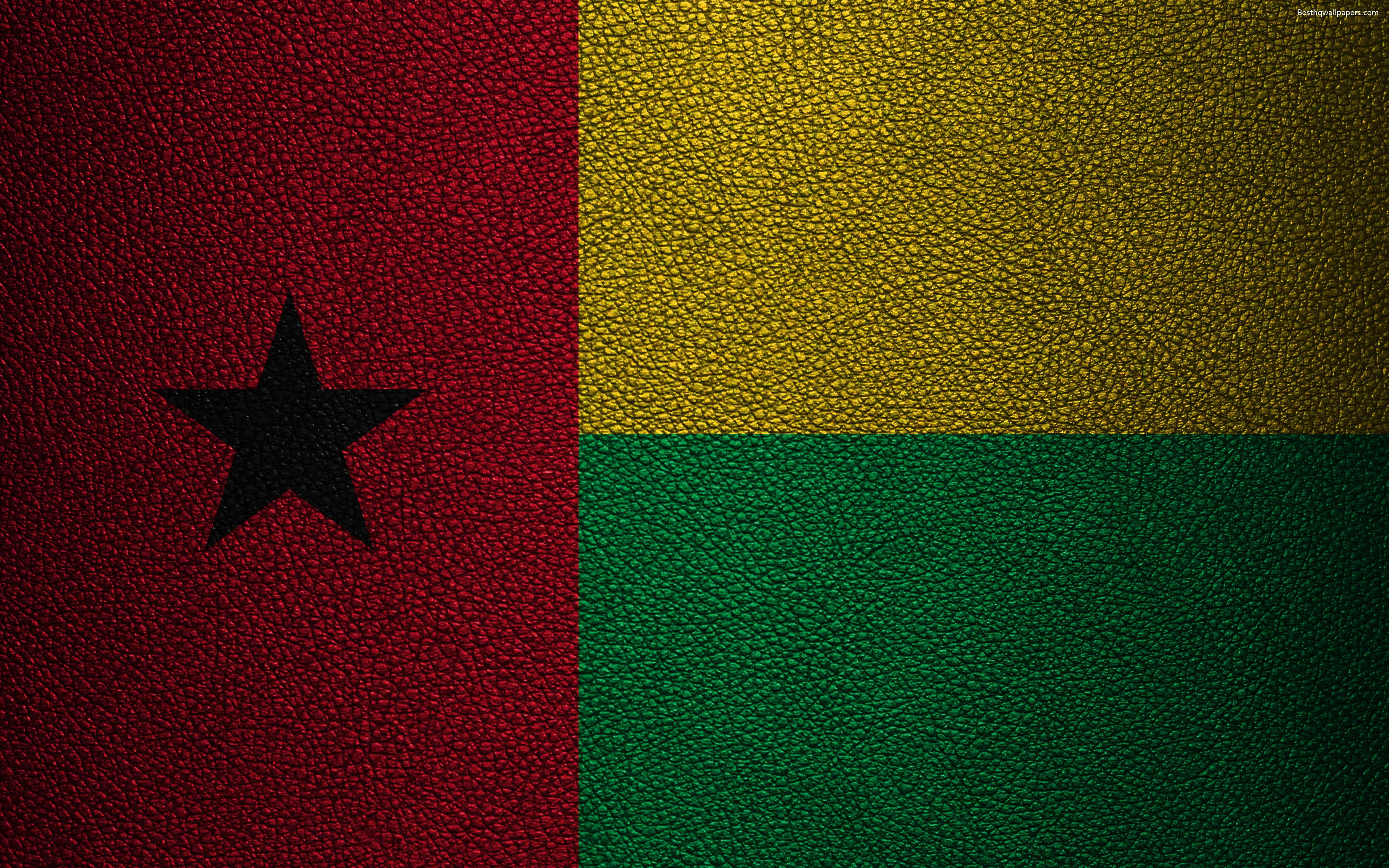 Download Wallpaper Flag Of Guinea Bissau, Leather Texture, 4k