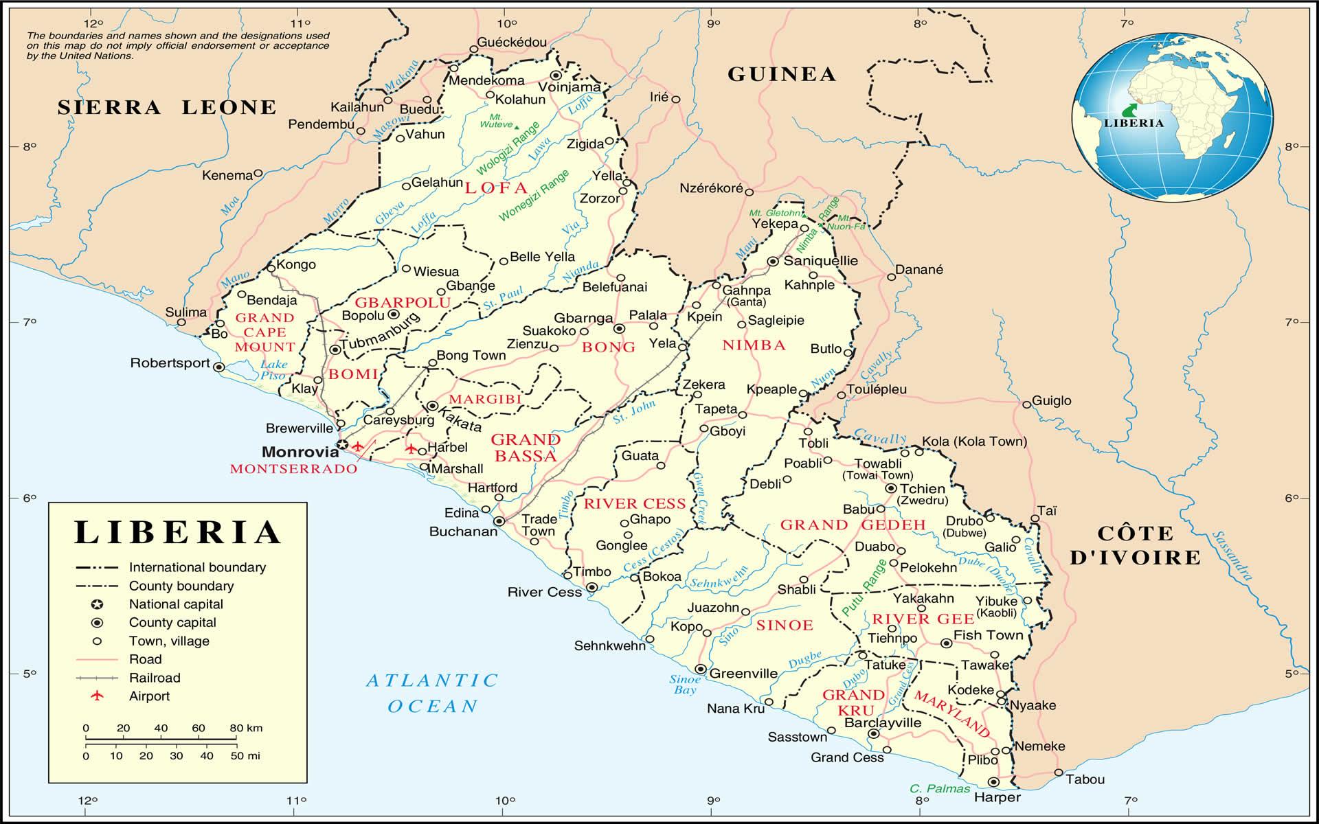 Либерия на карте