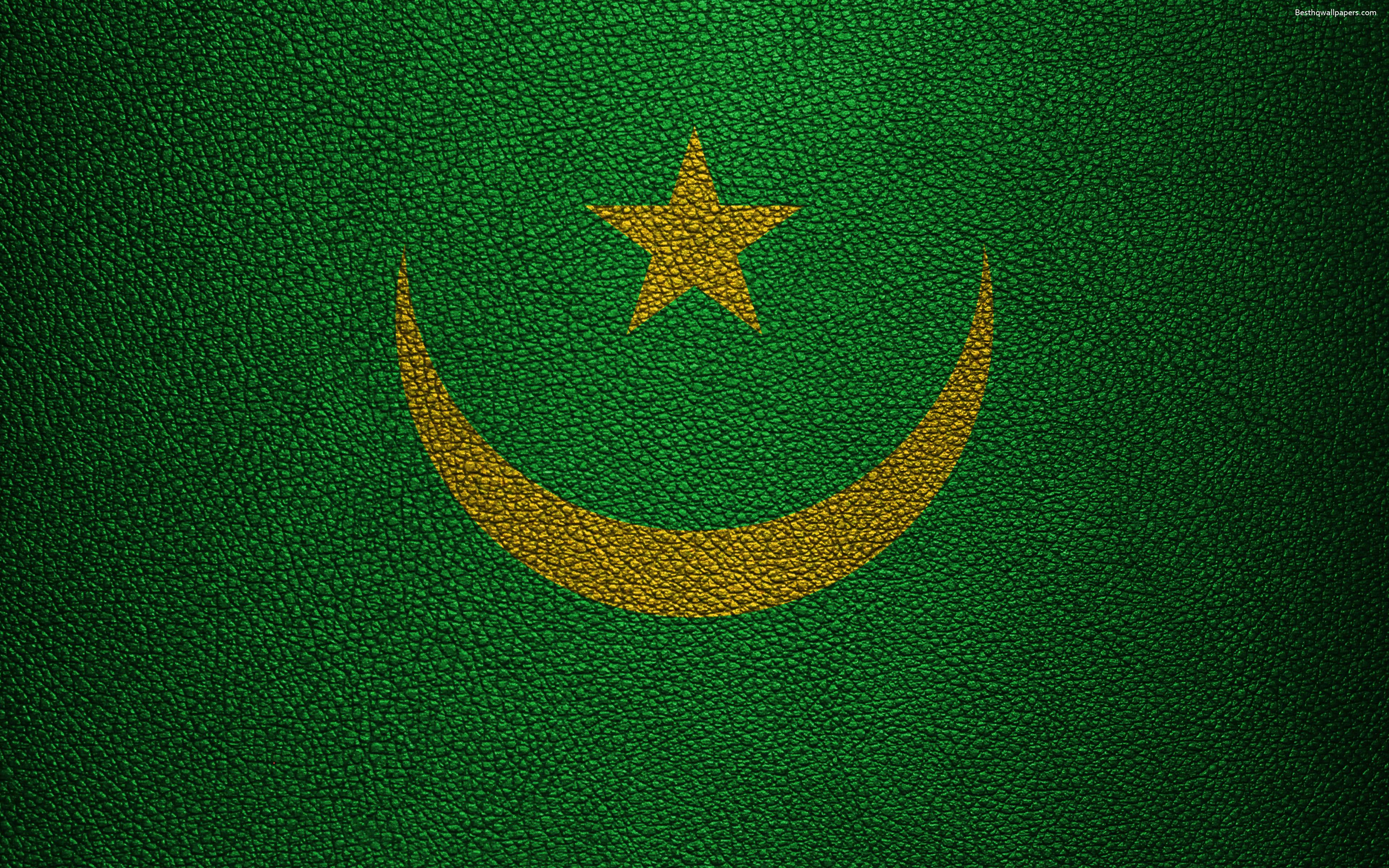 Download wallpaper Flag of Mauritania, 4k, leather texture, Africa