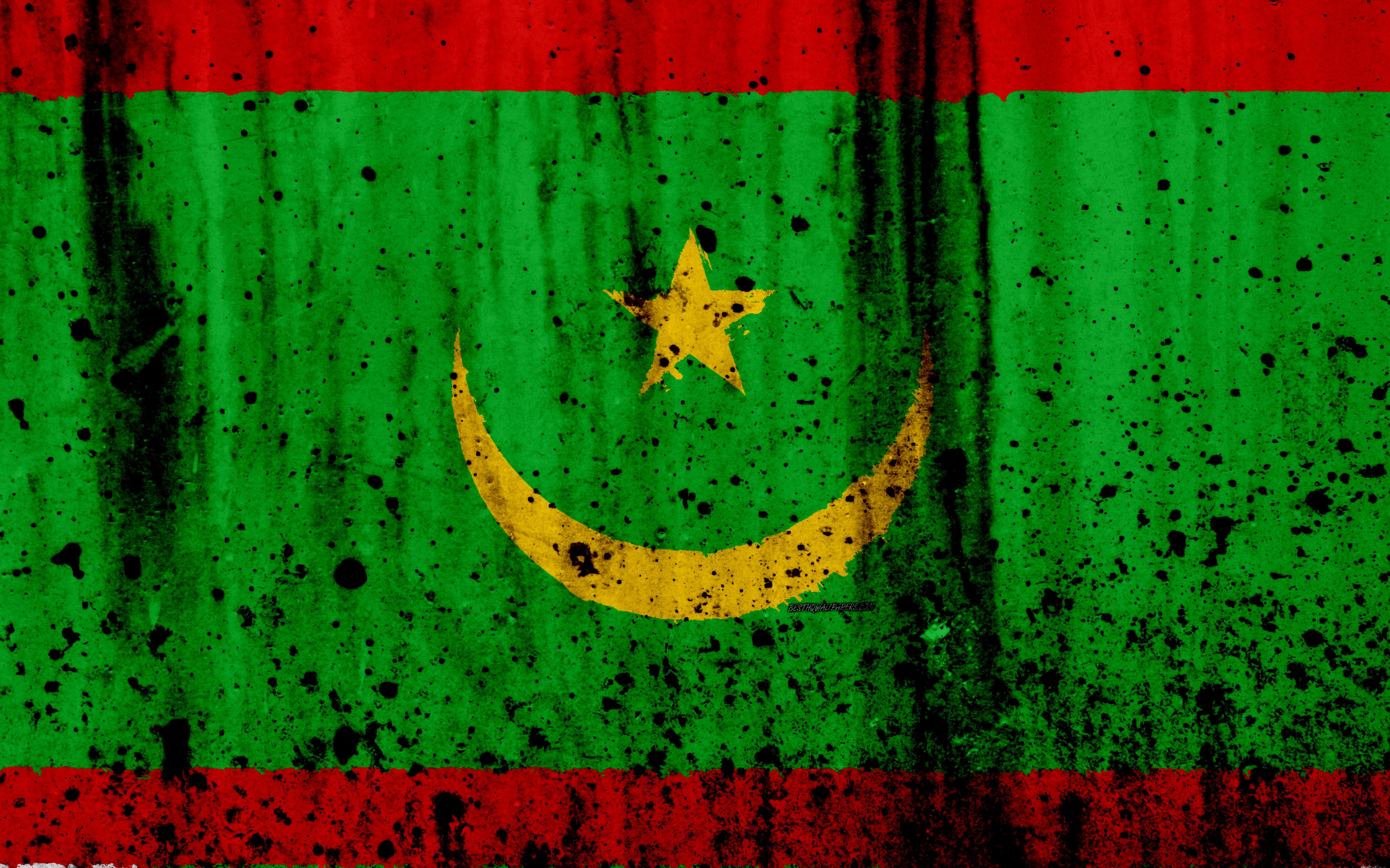 Download wallpaper Mauritanian flag, 4k, grunge, flag of Mauritania