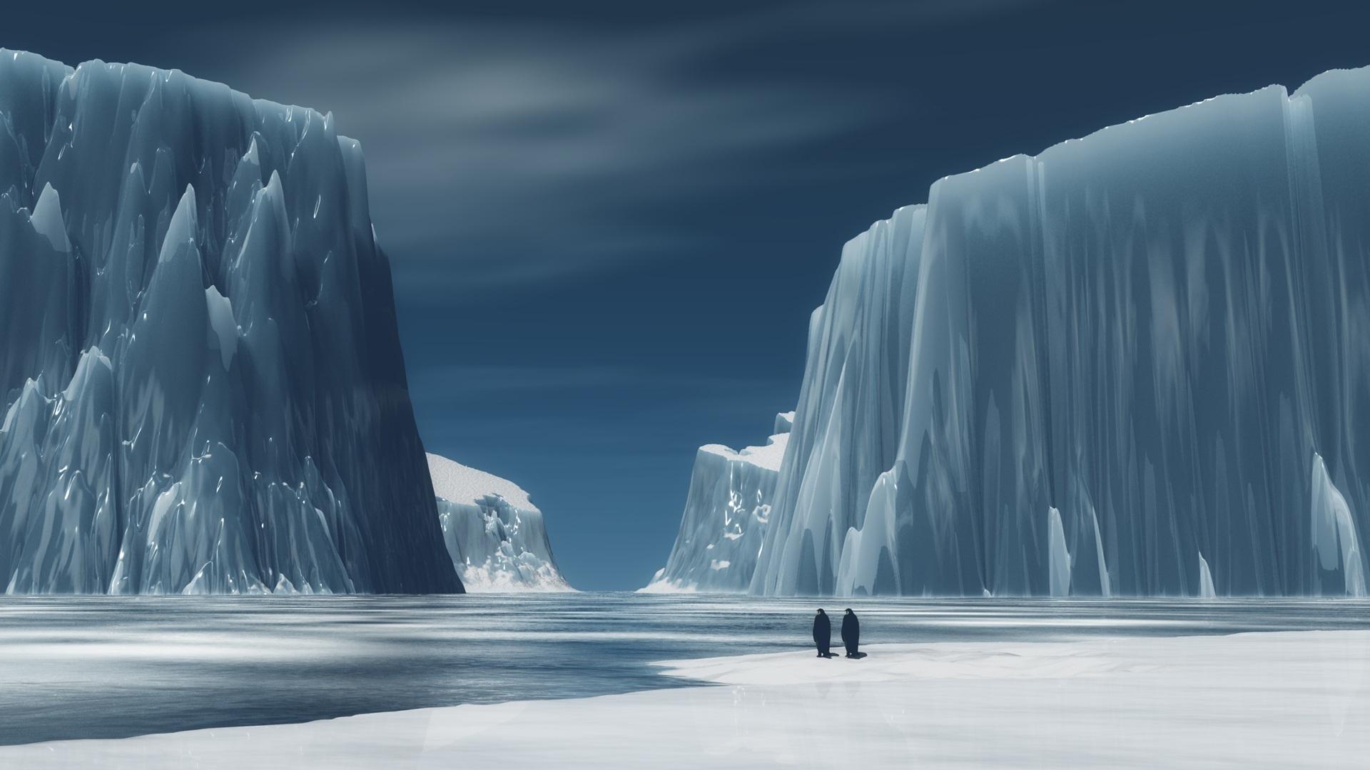 Frozen Antarctica and penguin Wallpaper
