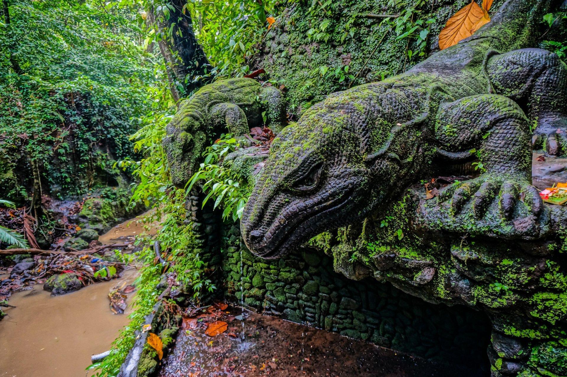 ubud monkey forest ubud bali indonesia statue of a komodo dragon