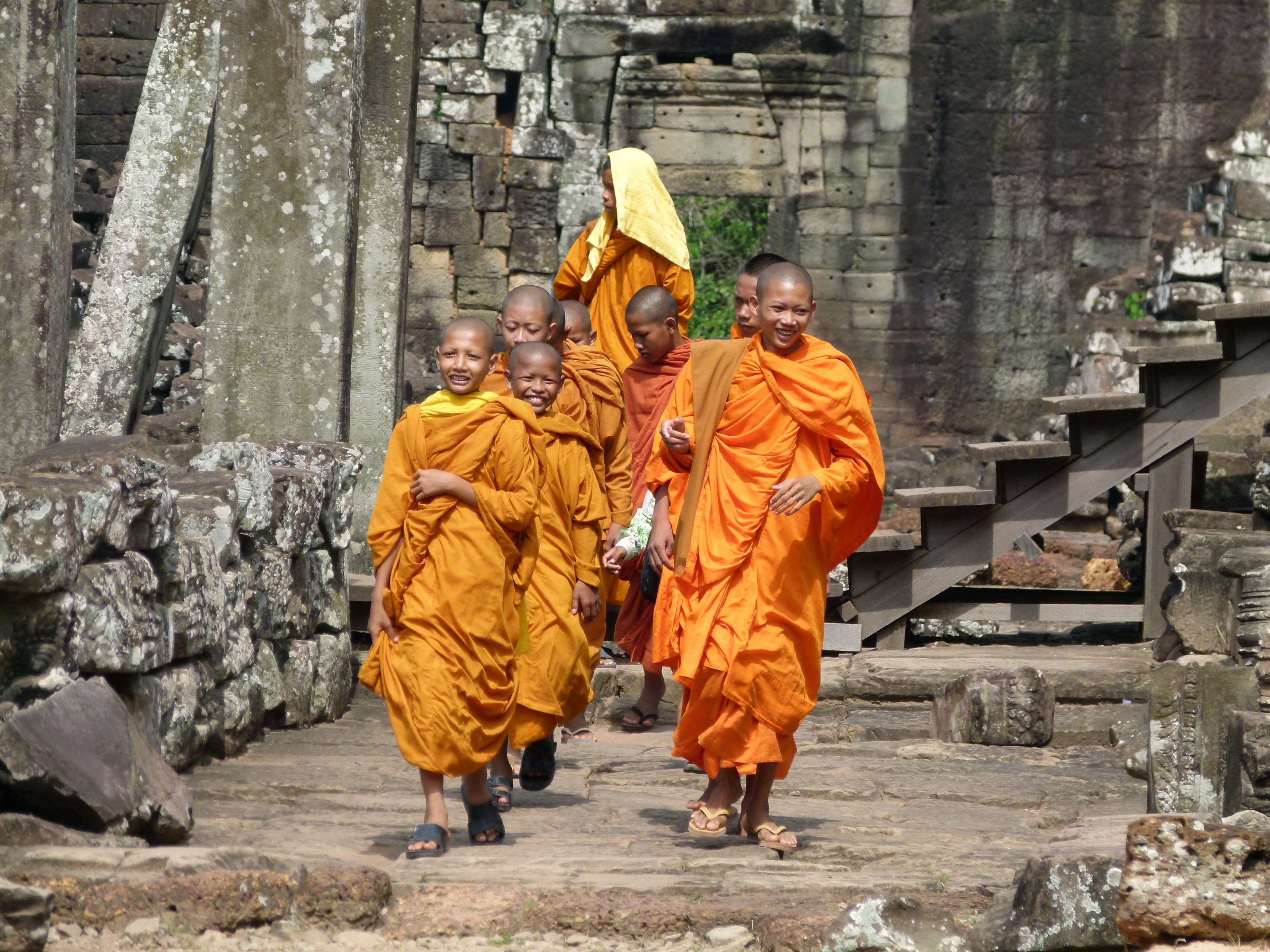 angkor, angkor wat, asia, buddhism, cambodia, monks, novice, ruin