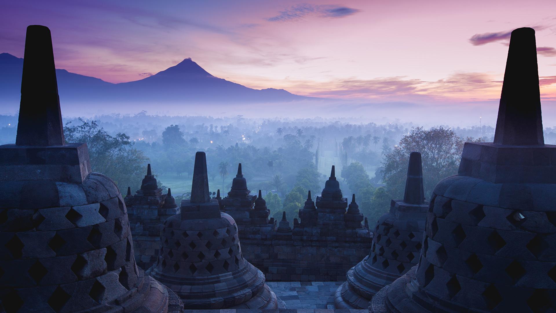 Image Indonesia Yogyakarta Java Fog Temples Cities 1920x1080