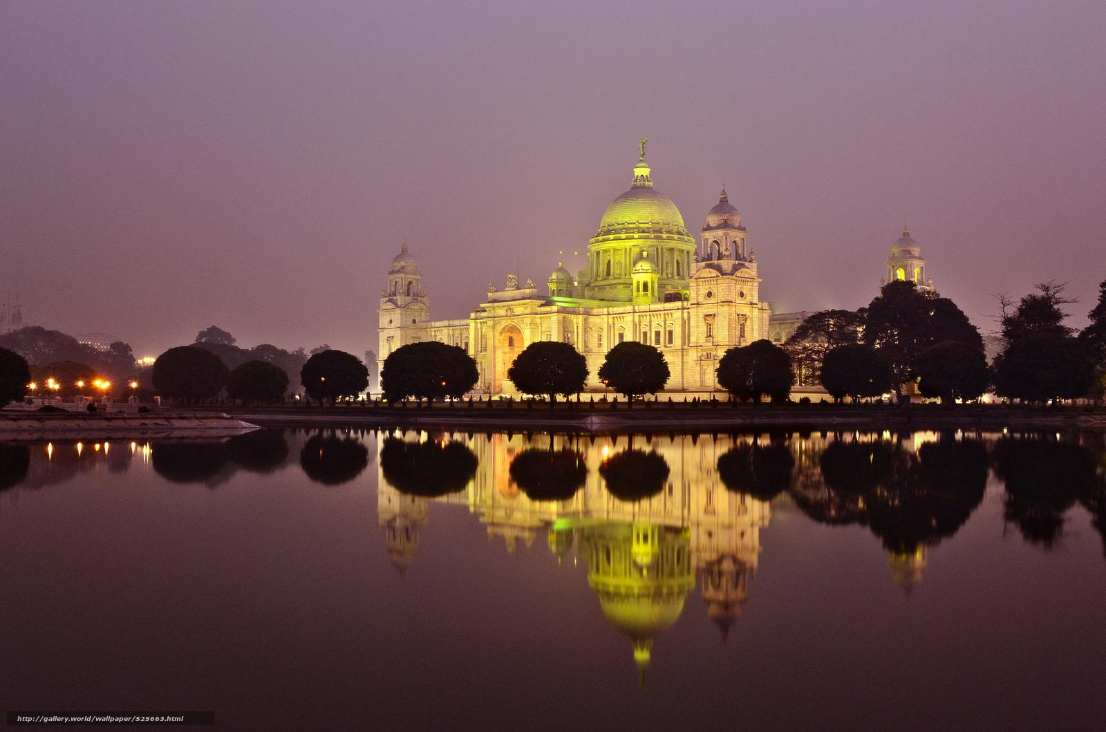 Download wallpaper India, Calcutta, memoreal Victoria, night free