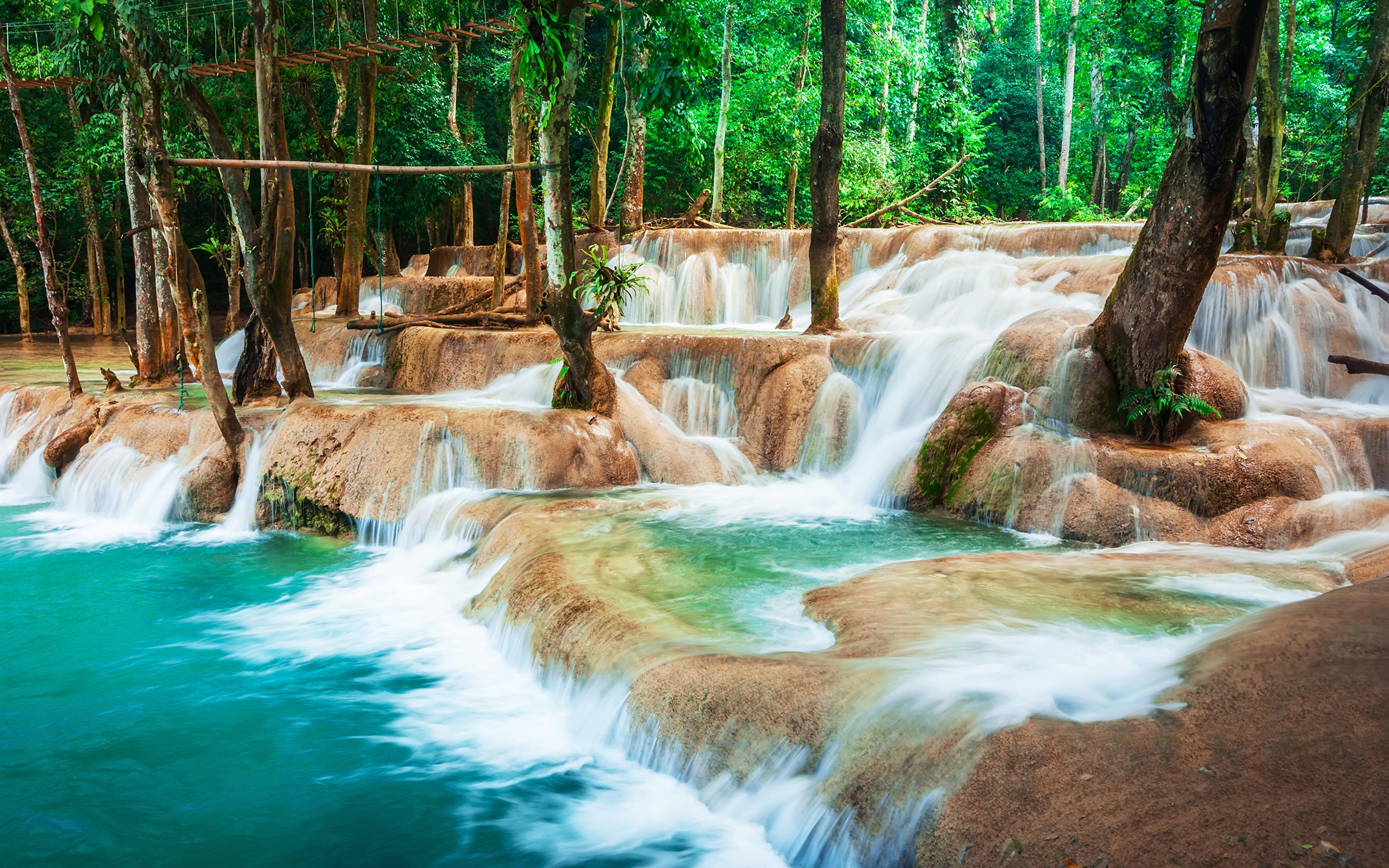 Photo Luang Prabang Laos Nature Waterfalls Tropics Trees 3840x2400