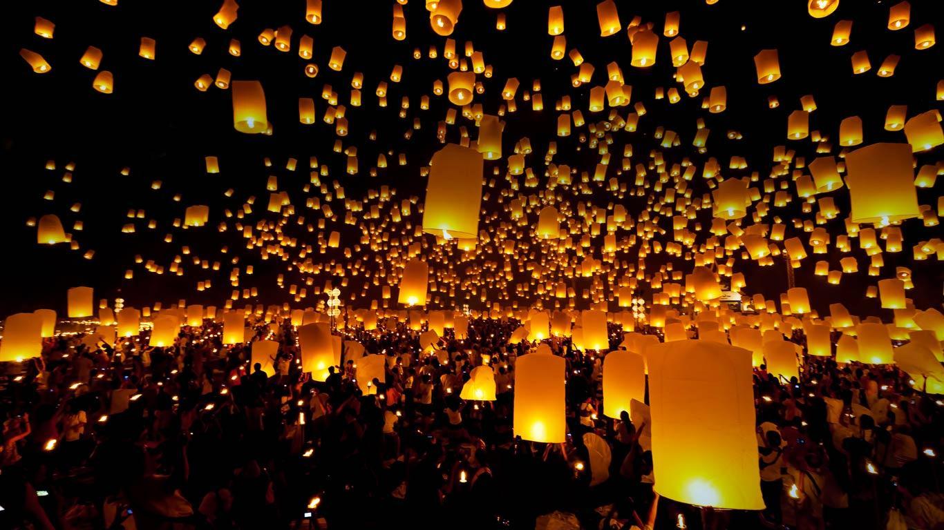Floating Lantern Festival Ceremony Thailand Wallpaper Free
