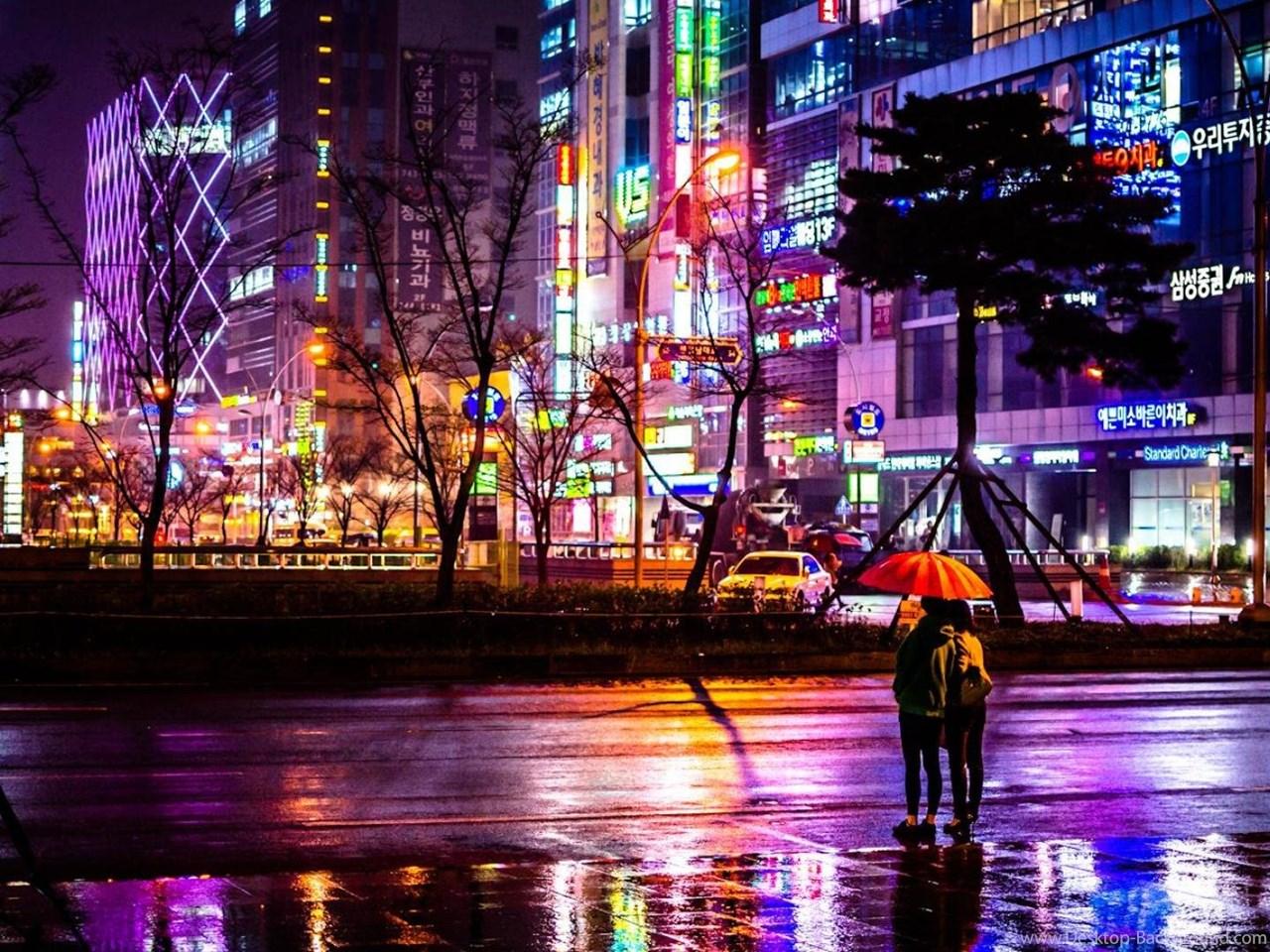 Rainy Night In Busan Wallpaper Desktop Background