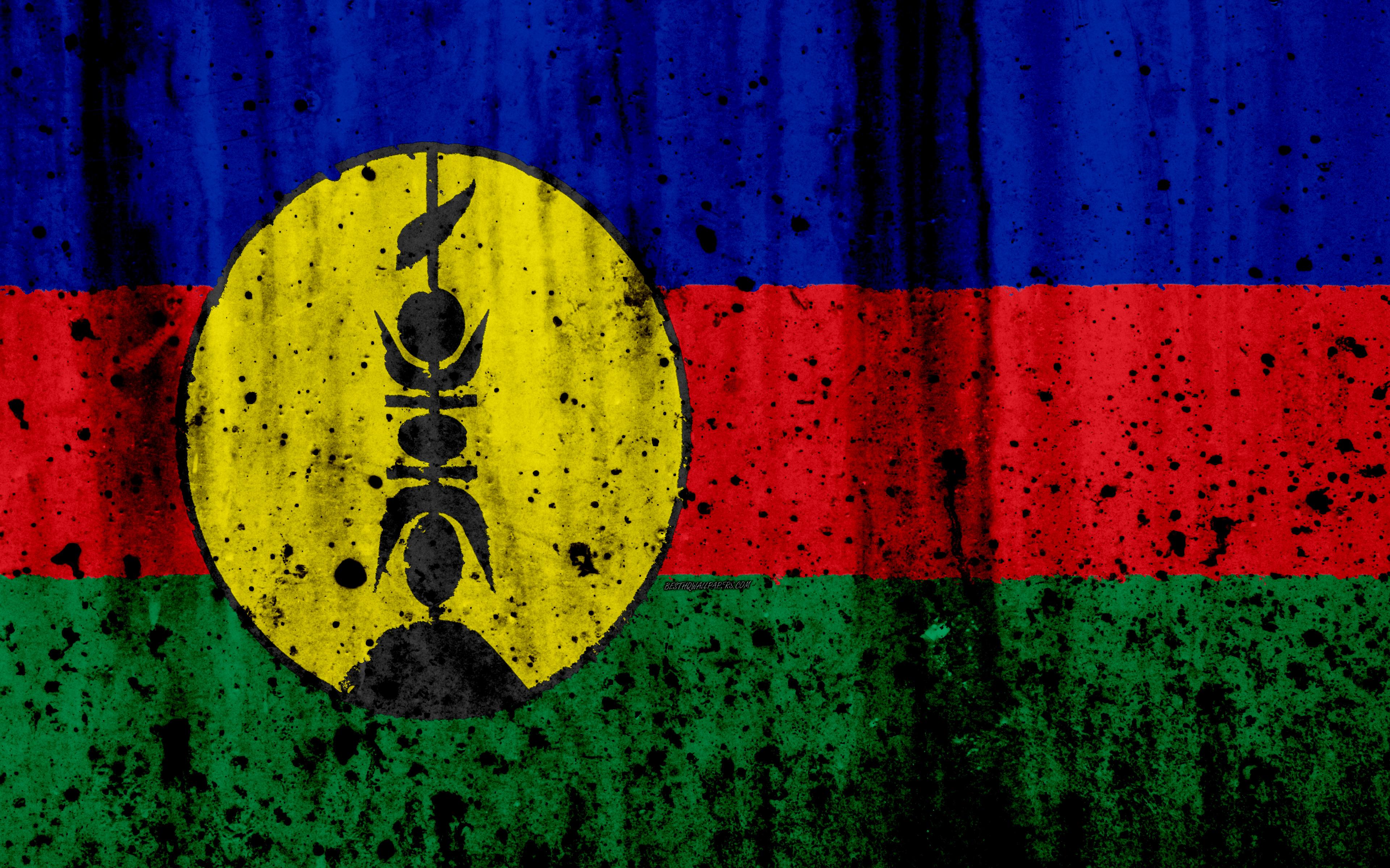 Download wallpaper New Caledonia flag, 4k, grunge, flag of New