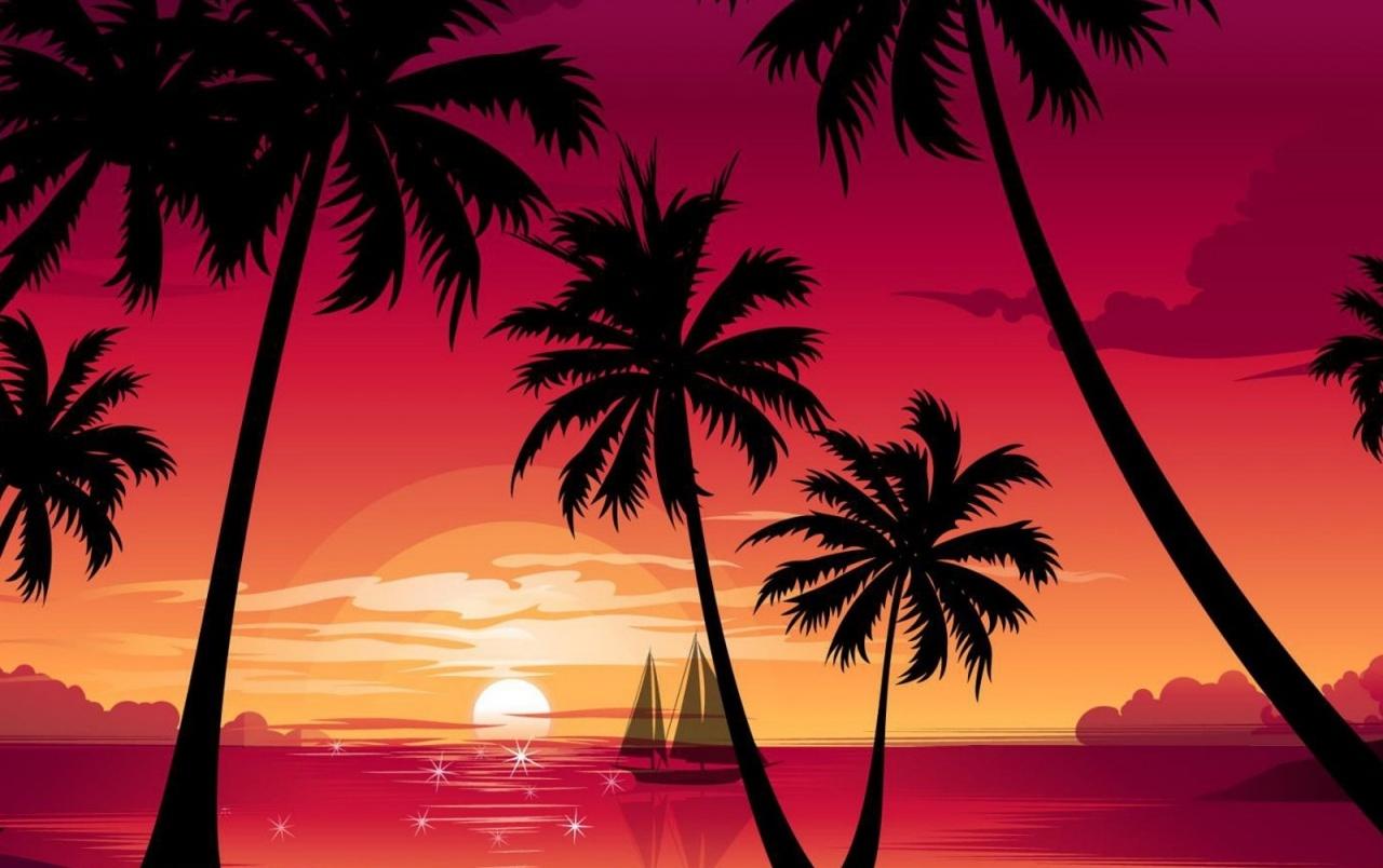 Pink Palm Beach Ocean Ship wallpaper. Pink Palm Beach Ocean Ship