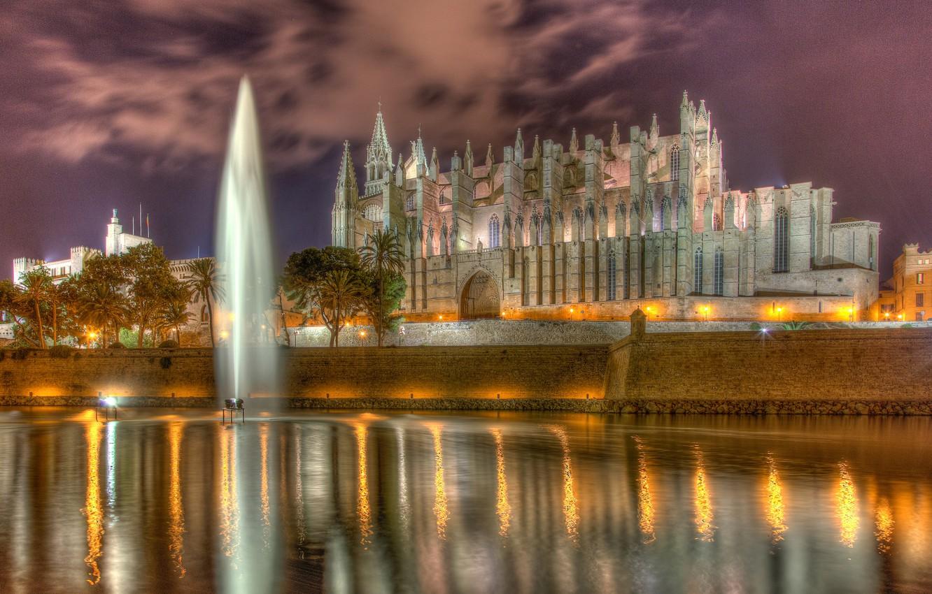 Wallpaper wall, Cathedral, fountain, Spain, promenade, pond, Spain