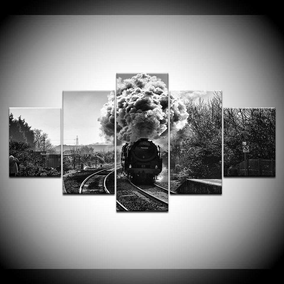 Canvas Painting Wall Art Picture 5 Pieces monochromatic steam train