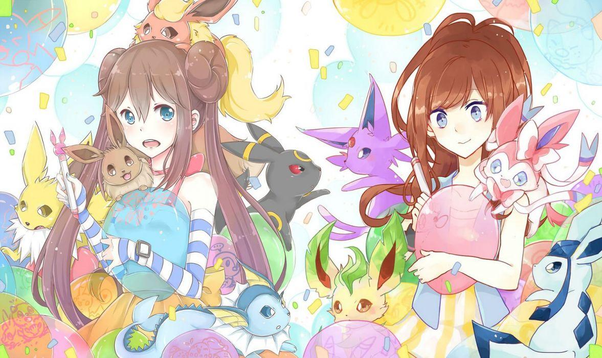 Girls blue eyes brown hair eevee espeon flareon glaceon hsiao jolteon leafeon mei (pokemon) mo (k40633) pokemon sylveon umbreon vaporeon wallpaperx900