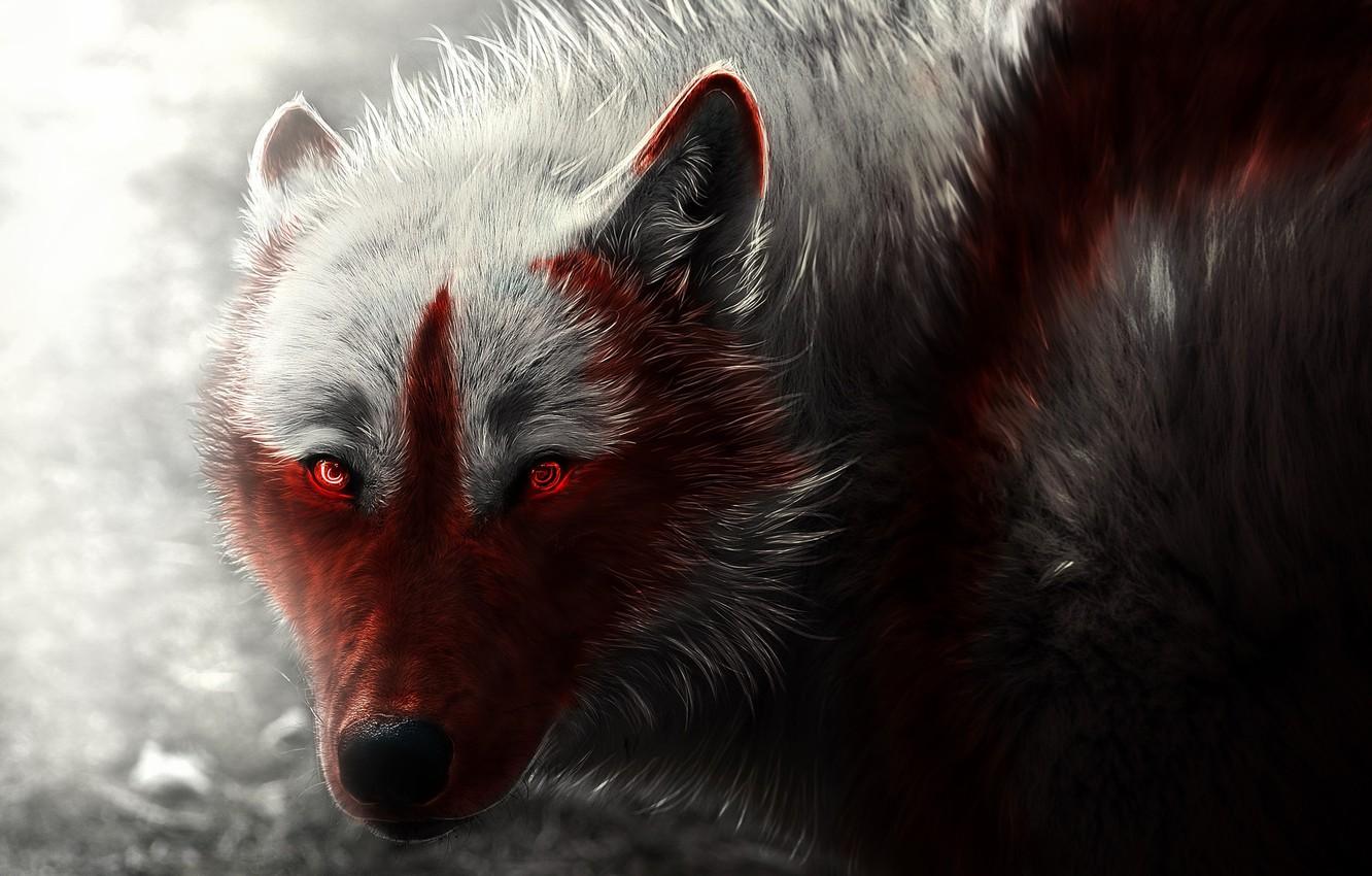 Wallpaper wolf, art, wolf, glowing eyes image for desktop, section фантастика