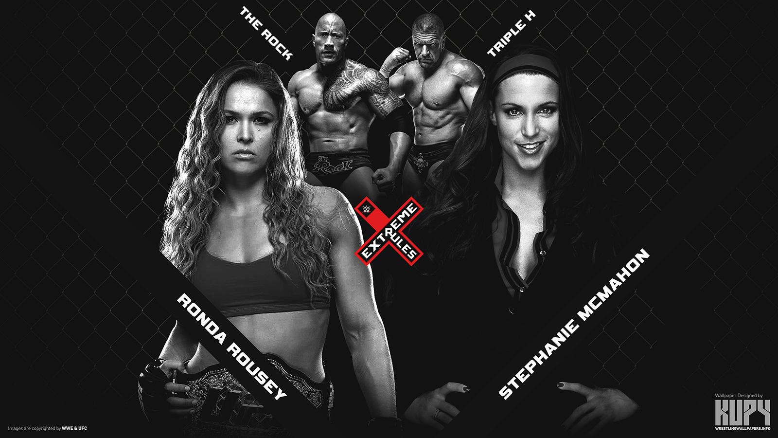 The Rock and Ronda Rousey vs Triple H and Stephanie Wallpaper