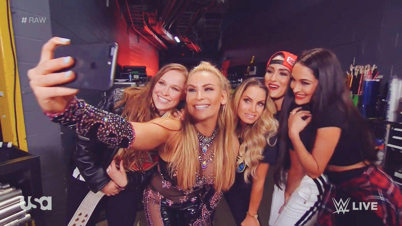 Nikki, Brie Bella, Trish Stratus, Natalya, Ronda Rousey. The Bella