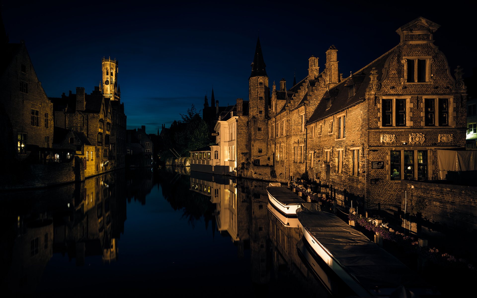 Bruges Night Buildings Canal Reflection wallpaperx1200
