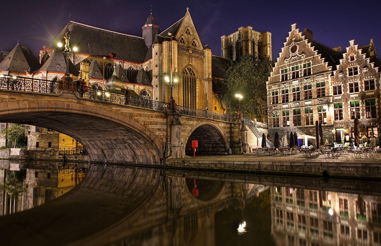 Wallpaper Belgium Brugge Bridges night time Cities. Belgium