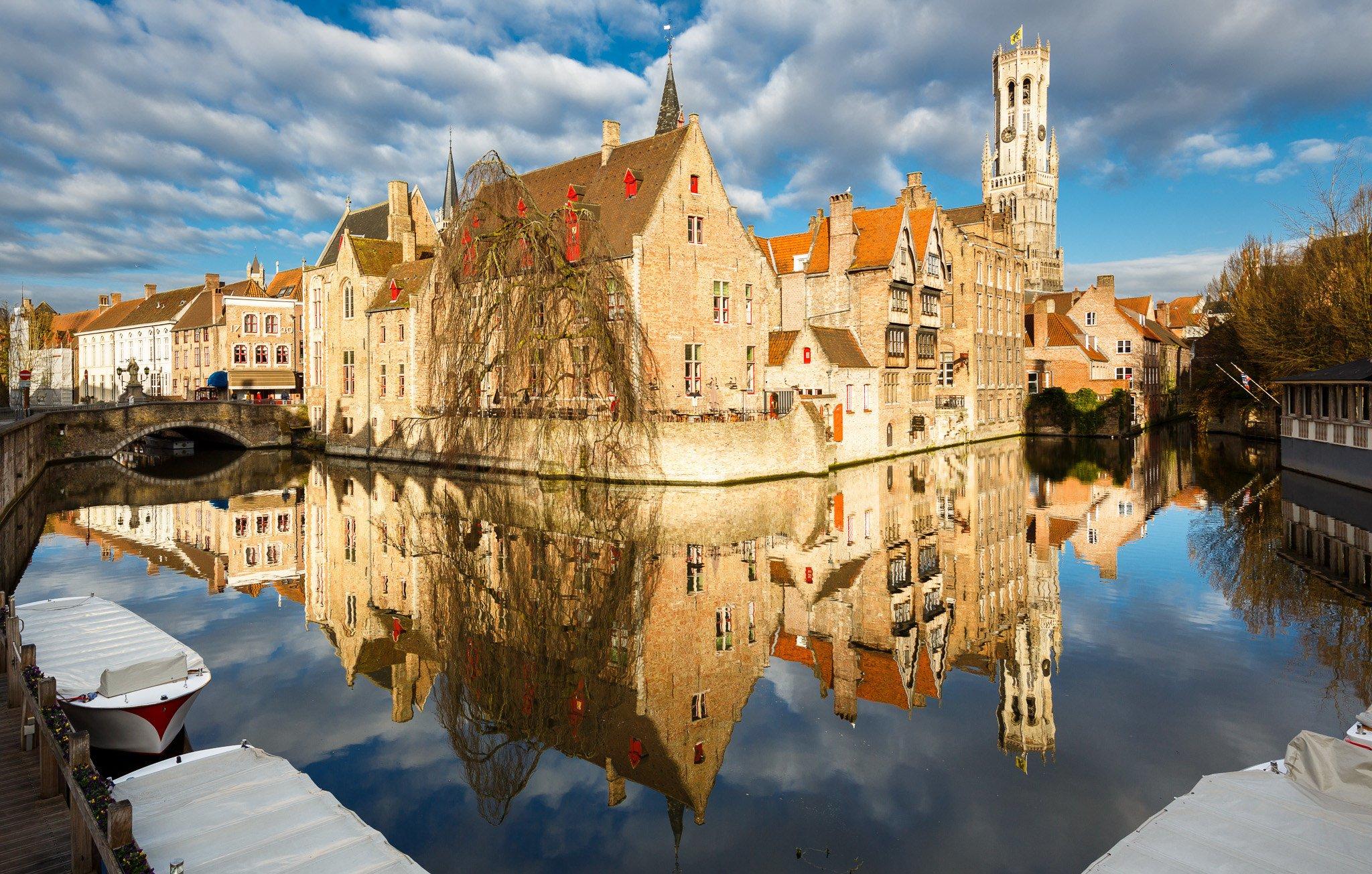 Houses Belgium Canal Bruges Cities wallpaperx1305