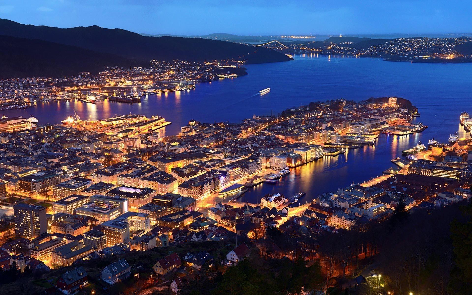 Download wallpaper Bergen, Norway, coast, evening, Hordaland