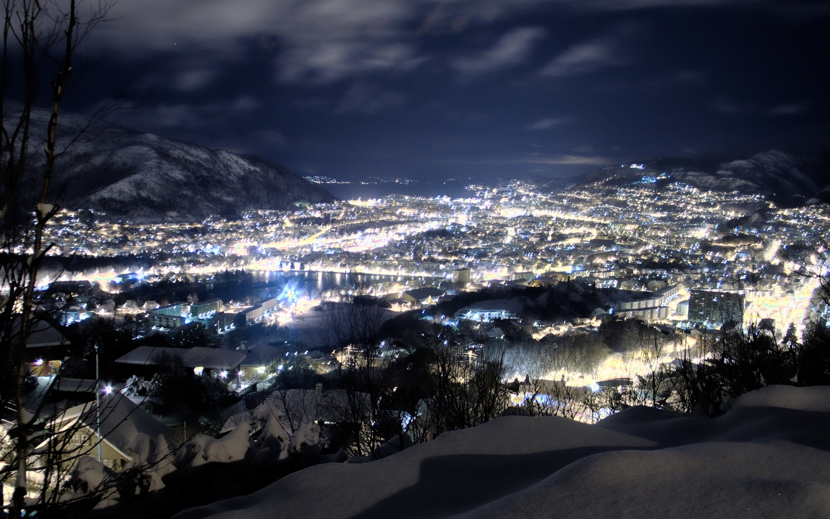 Winter City, Clouds, Bergen, Sky, Tree HD Wallpaper, City Picture