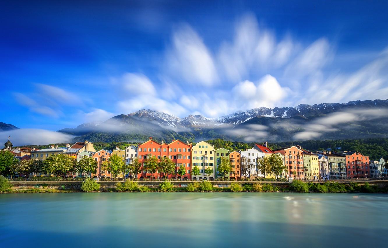 Wallpaper clouds, mountains, lake, home, Austria, Innsbruck image