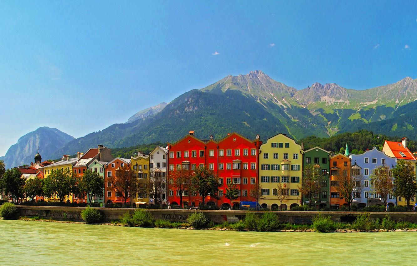 Wallpaper mountains, the city, river, photo, home, Austria