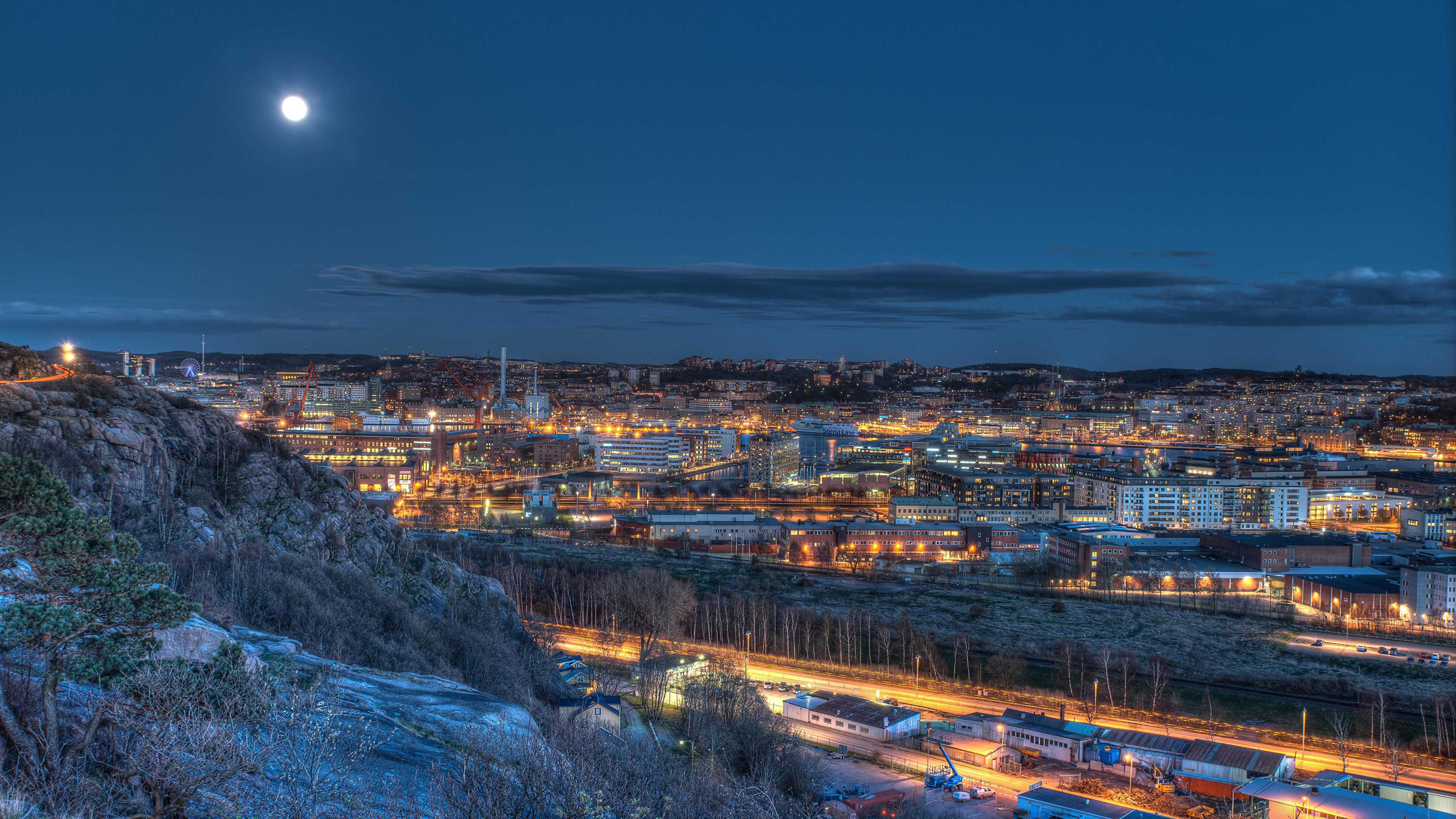 Photo Sweden Gothenburg Moon night time Cities Building 3840x2160