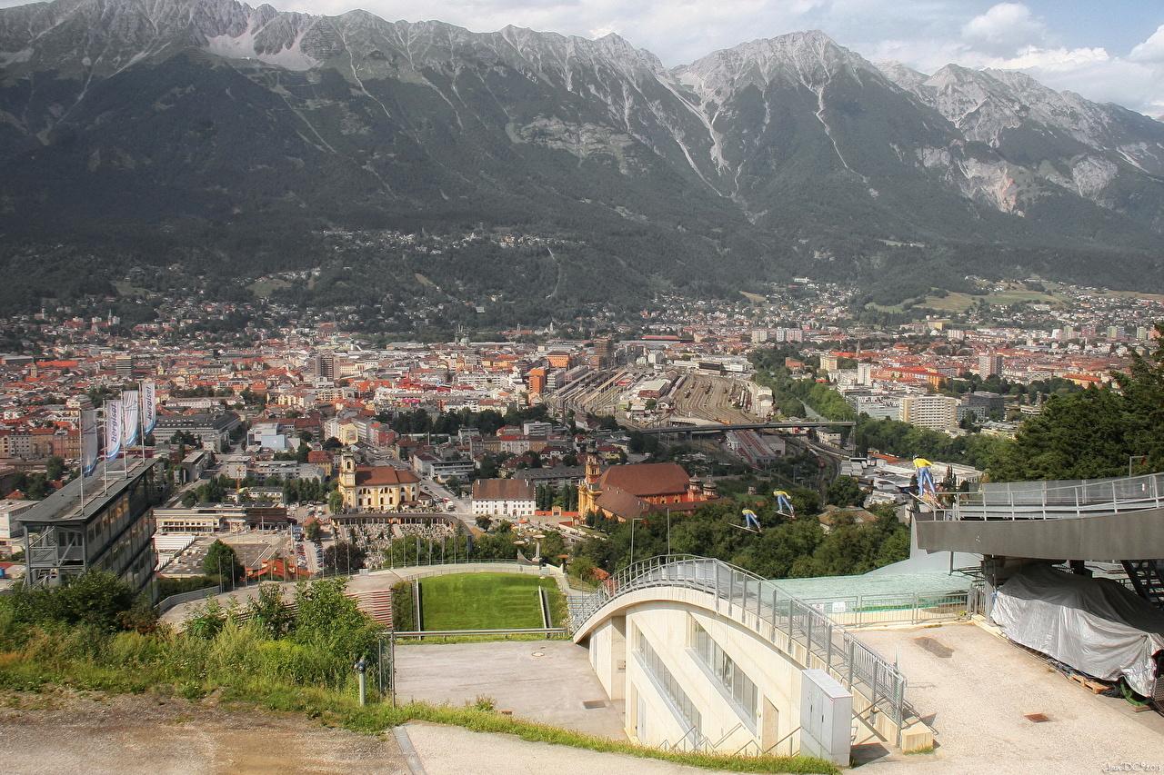 Wallpaper Austria Innsbruck Mountains From above Cities