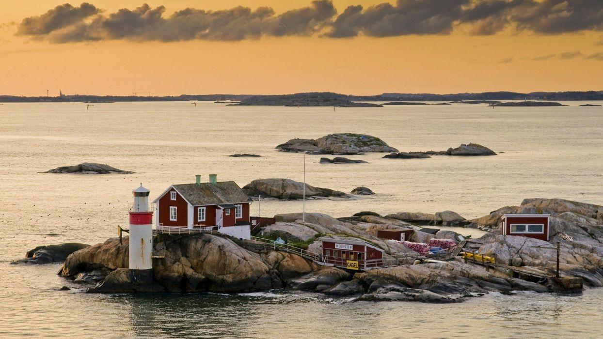 Sweden lighthouses islands Gothenburg wallpaperx1080