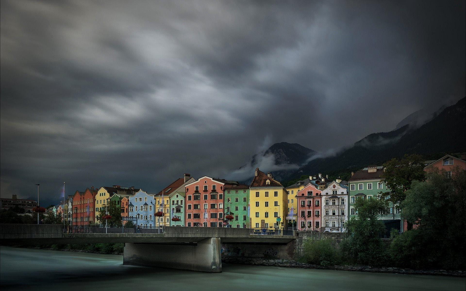 Download wallpaper Innsbruck, River Inn, colorful houses, Austria