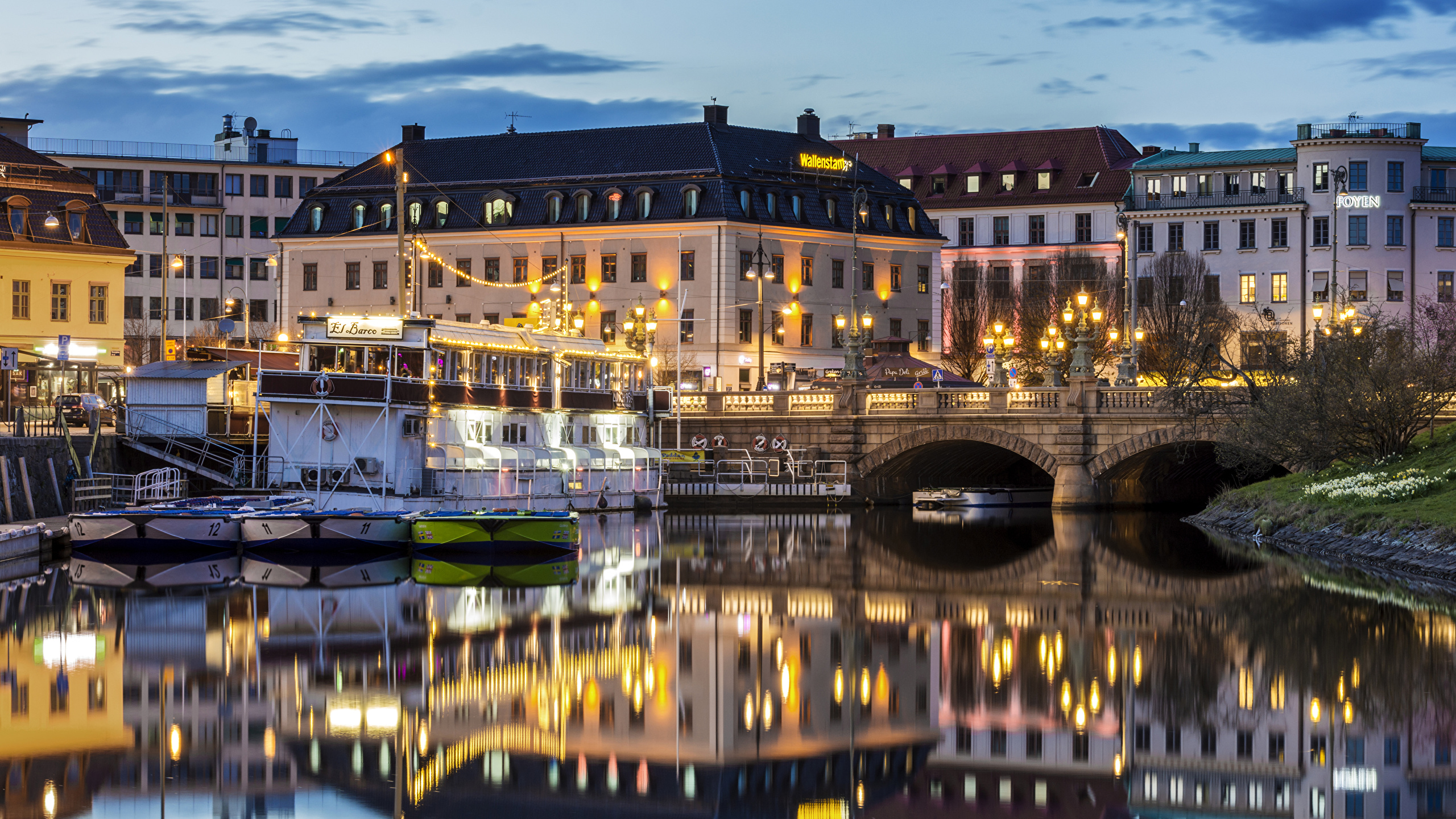 Picture Sweden Gothenburg Bridges Rivers Marinas Evening 2560x1440