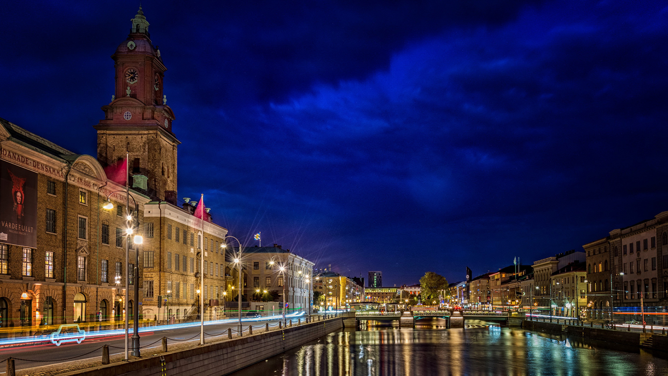 Picture Sweden Gothenburg Canal Sky Rivers night time 2560x1440