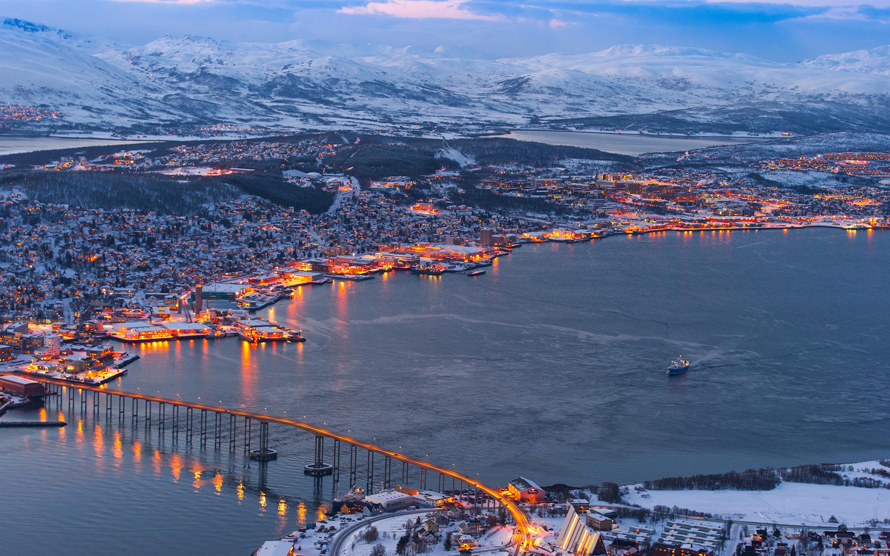 Wallpaper Norway Tromso Nature Winter Bridges Scenery 2880x1800