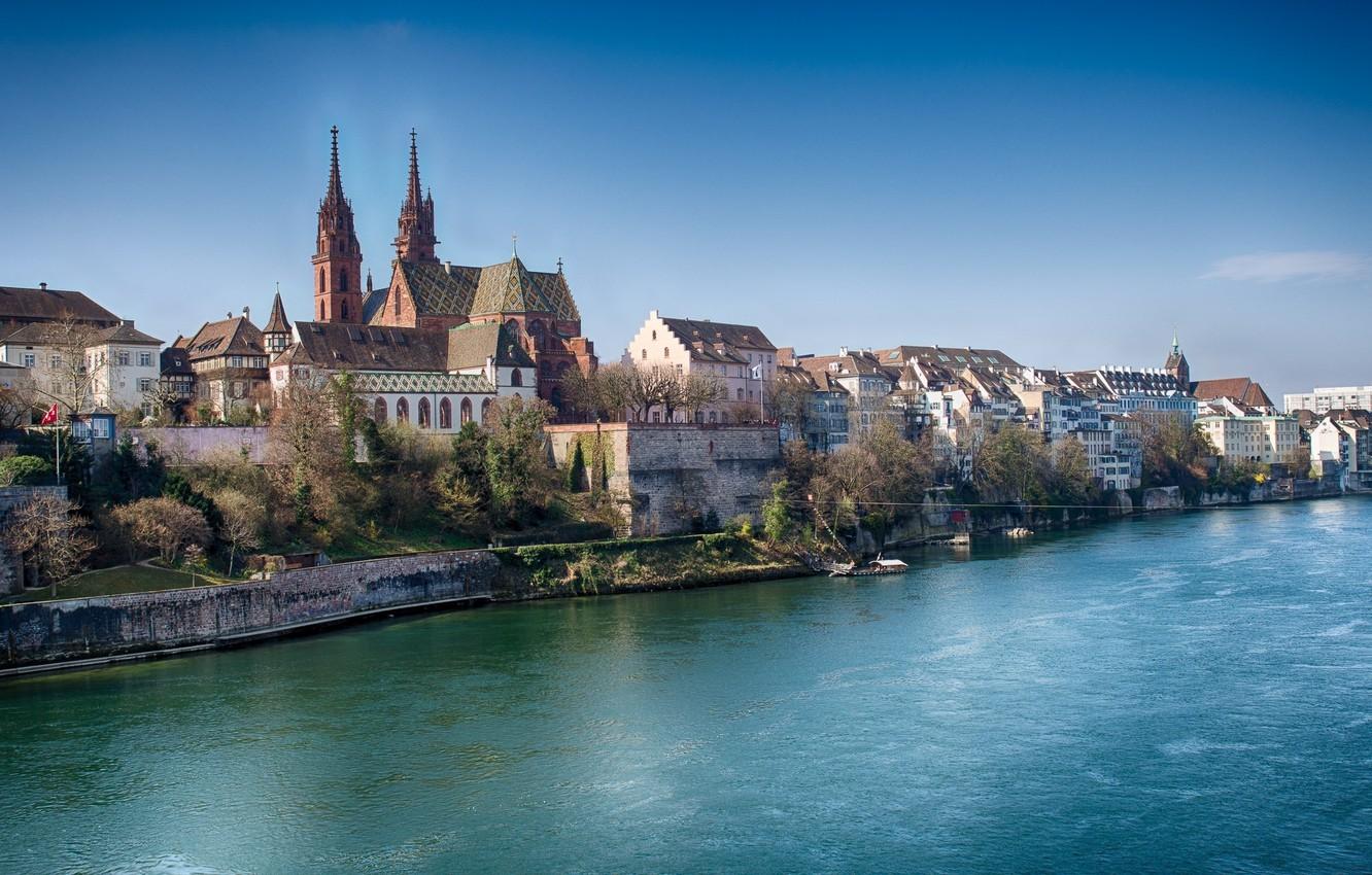 Wallpaper river, home, Switzerland, Rhine, Basel image for desktop