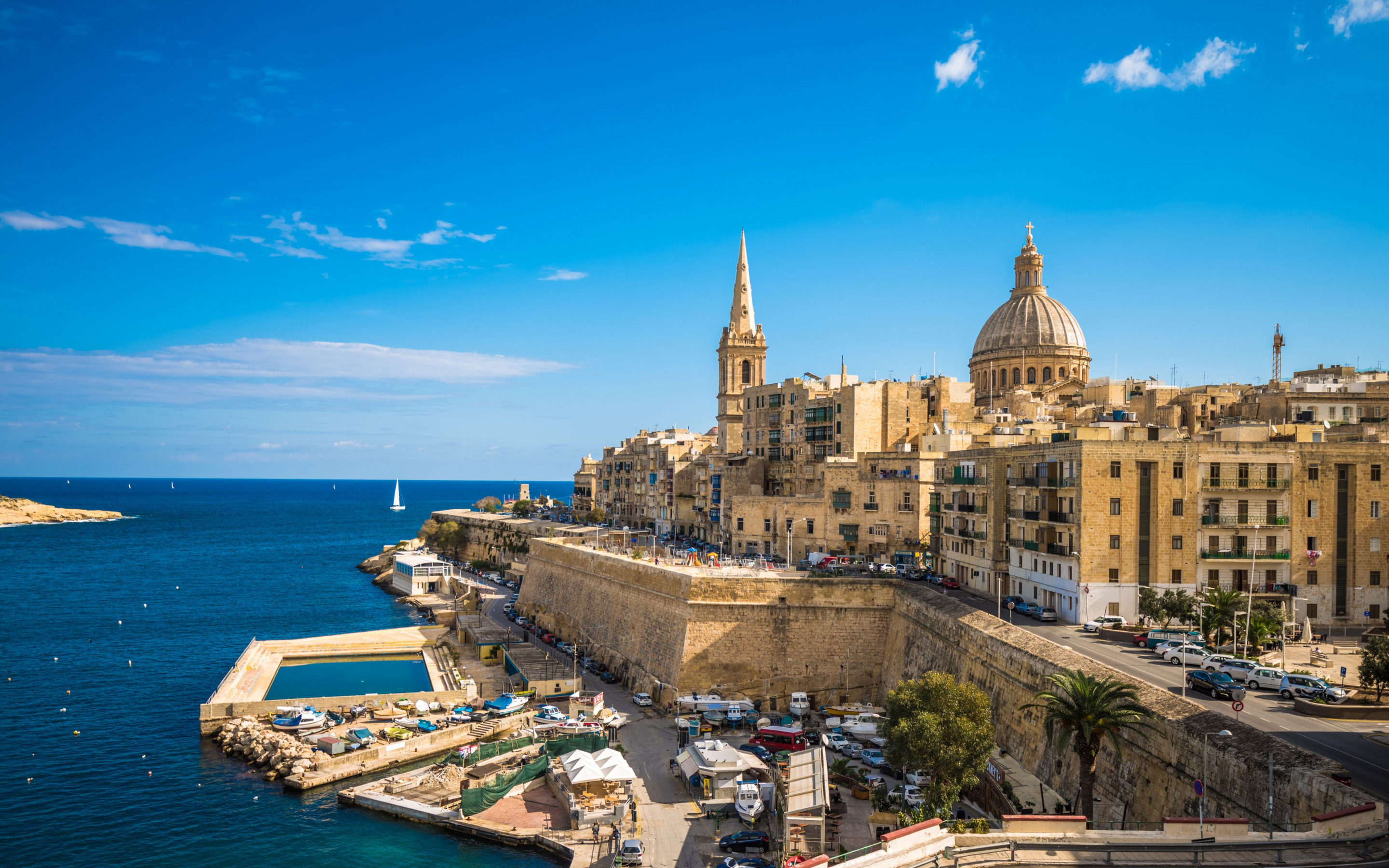 Download wallpaper Valletta, capital of Malta, Grand Harbour, old